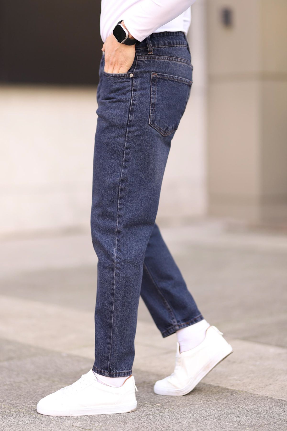 Trendyol Collection-Sötétkék 100% pamut Boyfriend Jeans farmer nadrág TMNAW25JE00020 4