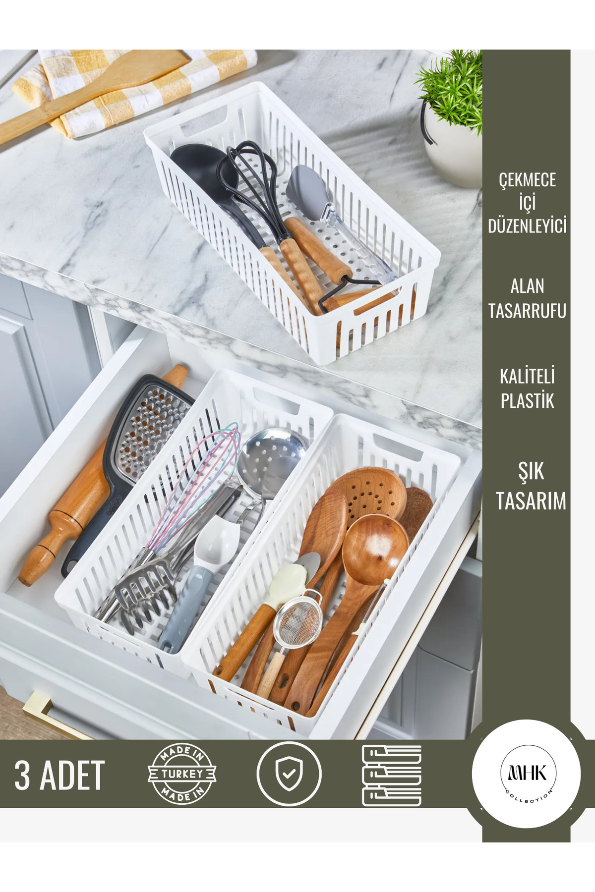MHK Collection 3'Lü Set Modüler Kaşıklık Ve Kepçelik Çekmece Içi
