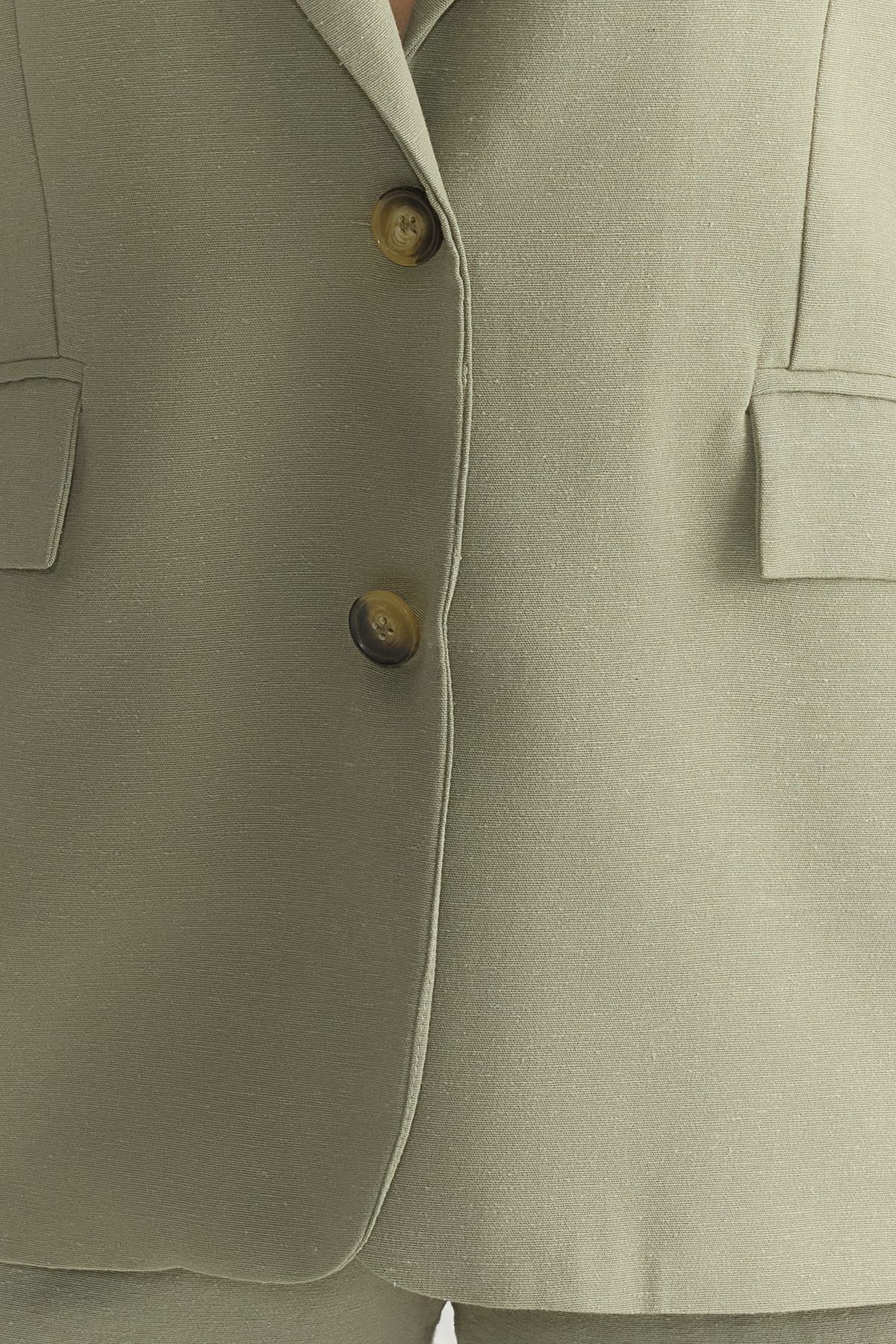 Trendyol Collection-Khaki plátěný vzhled Regular Fit Lining Woven Blazer Jacket TWOSS25BC00004 3