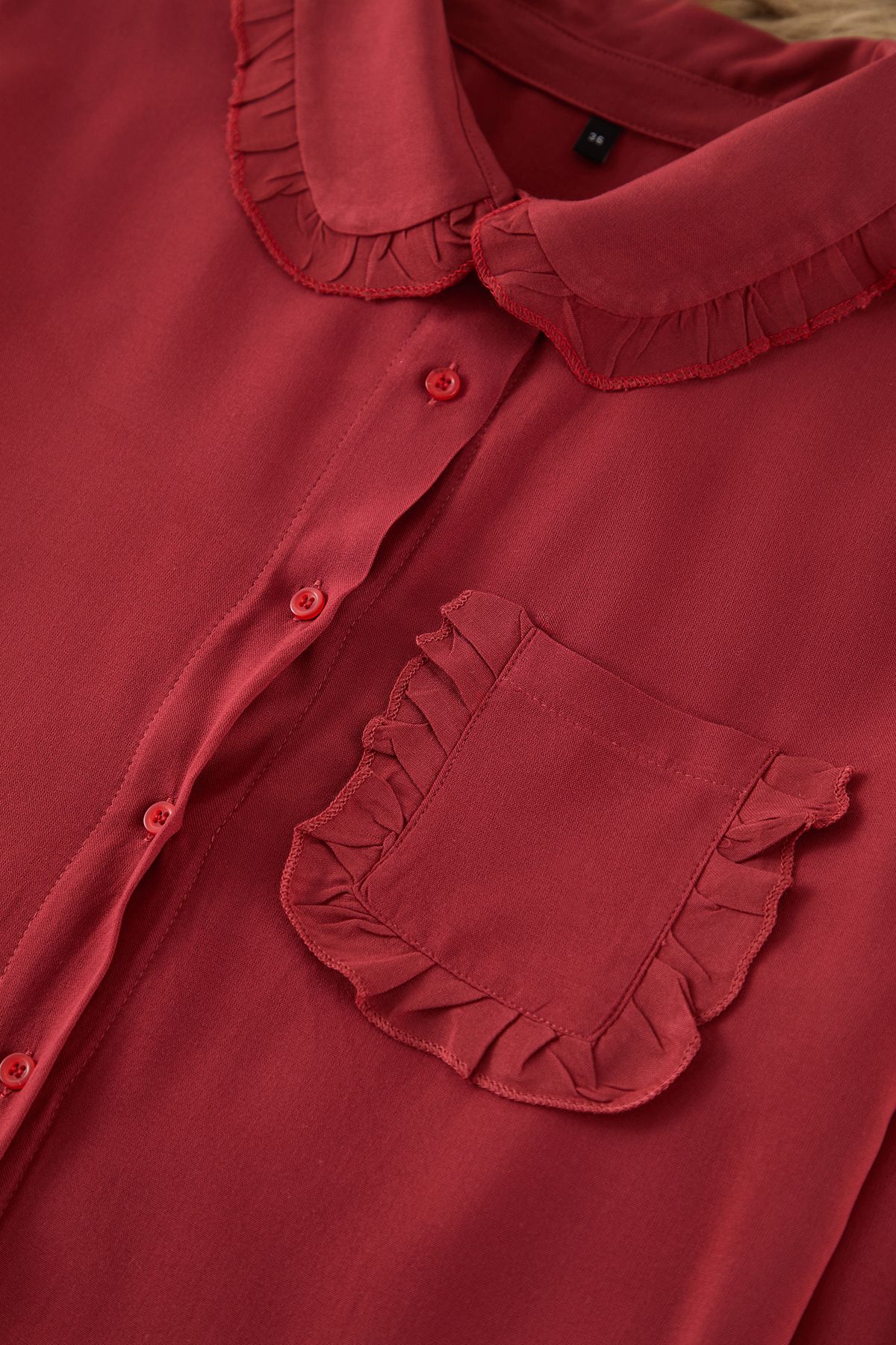 Trendyol Collection-Burgundy Ruffle Pocket Detail Viscose Woven Pajamas Set Thmaw25Pt00146 2