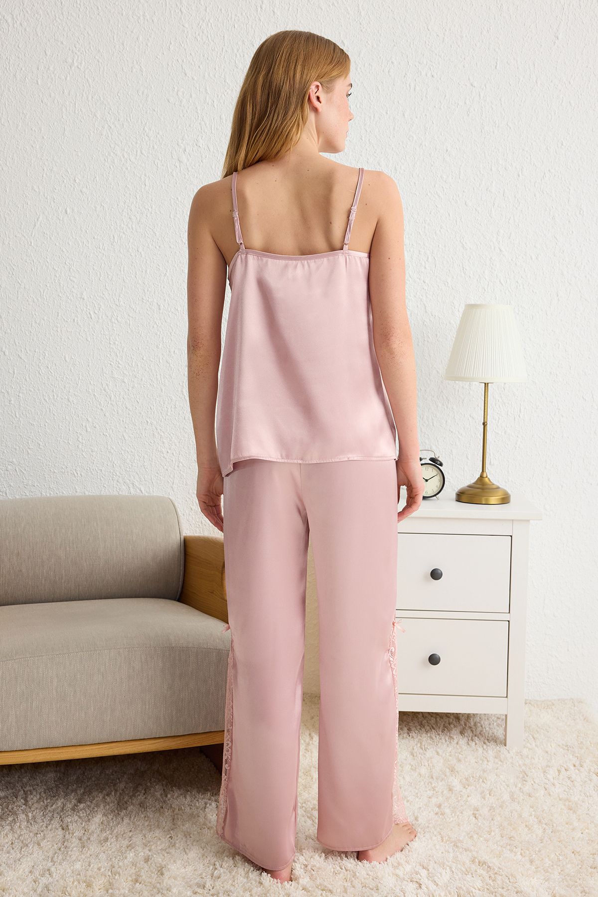 Trendyol Collection-Pink Plain Satin Woven Pajamas Set Thmss25Pt00108 5