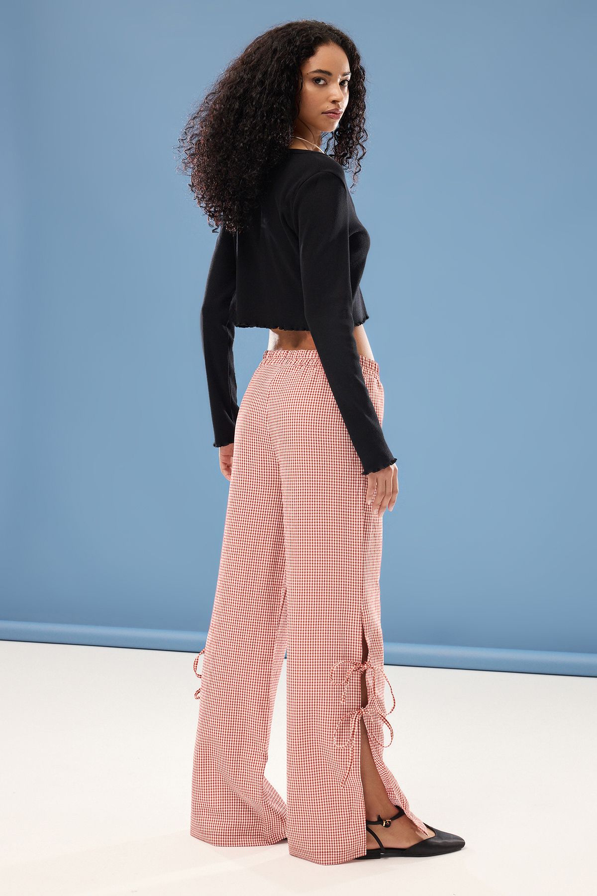 Trendyol Collection-Brick Color Elastic Waist Pants with Wide Leg and Side Slit - Twoss25Pl00022 5