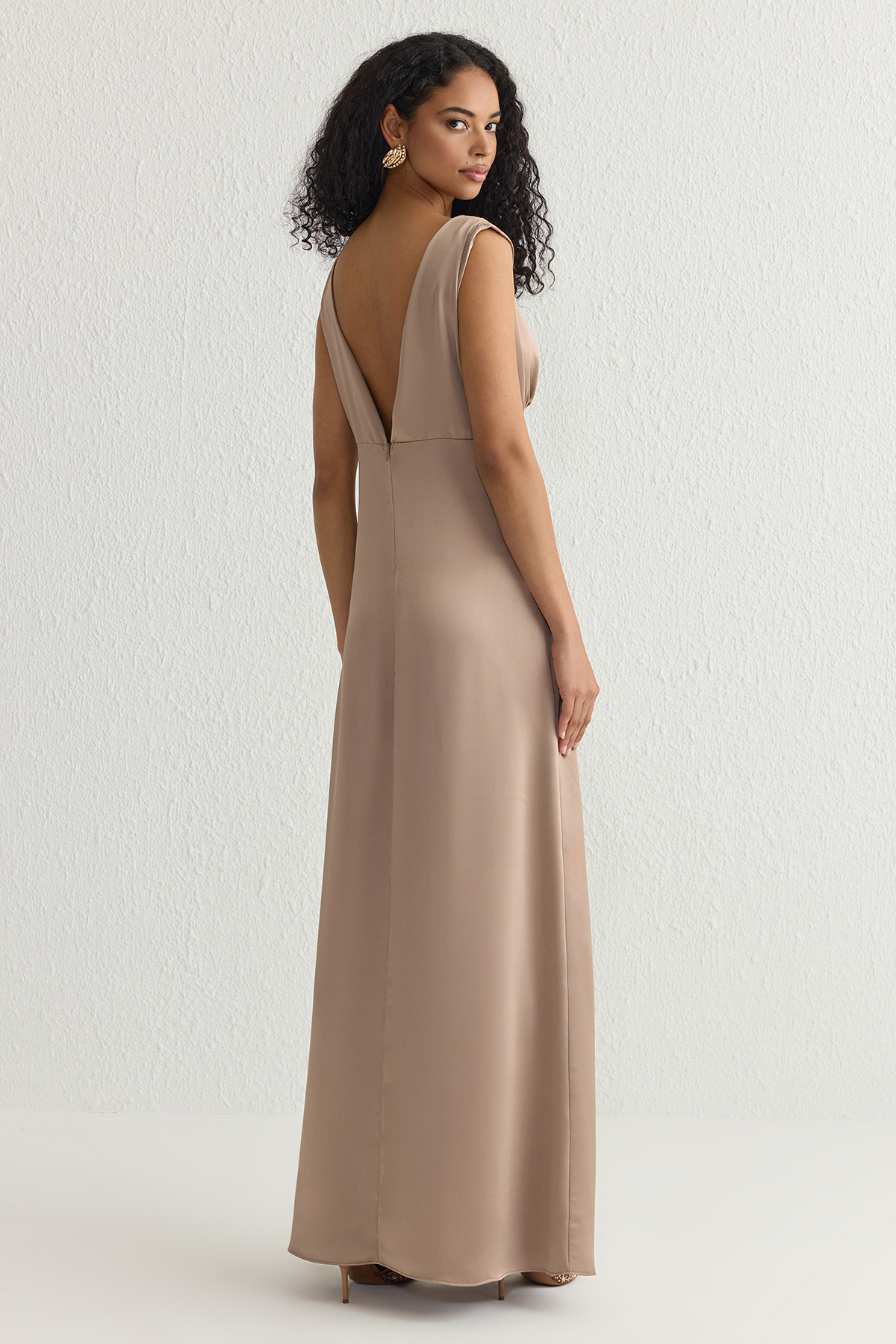Trendyol Collection-Βιζόν απλό υφαντό σατέν Maxi κομψό βραδινό φόρεμα & φόρεμα επιστροφής στο σπίτι TPRSS25AE00000 5