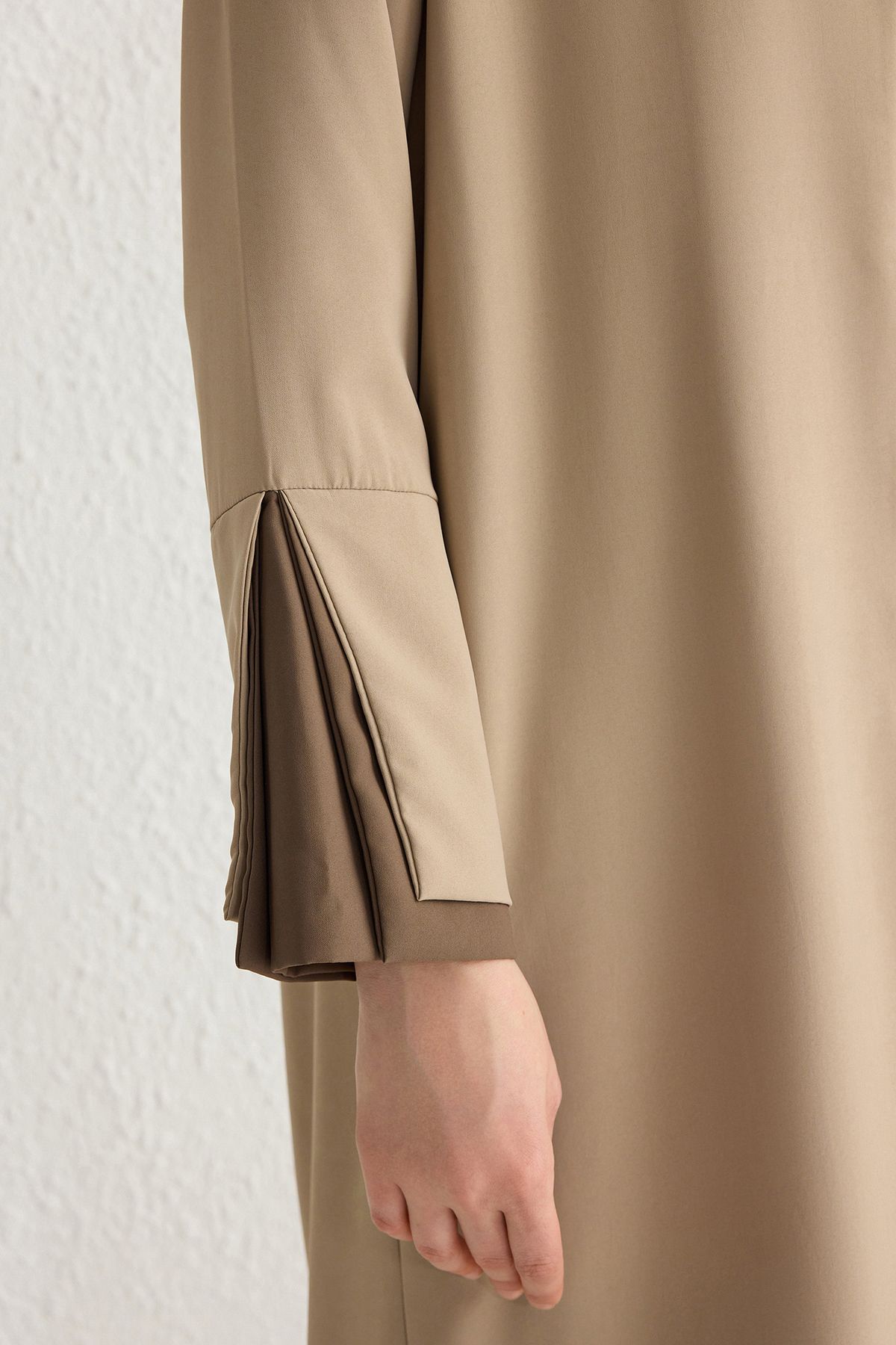 Trendyol Modest-Бежево-коричнева довга ткана шапка з аеробіну Abaya Abaya TCTSS24KF00011 4