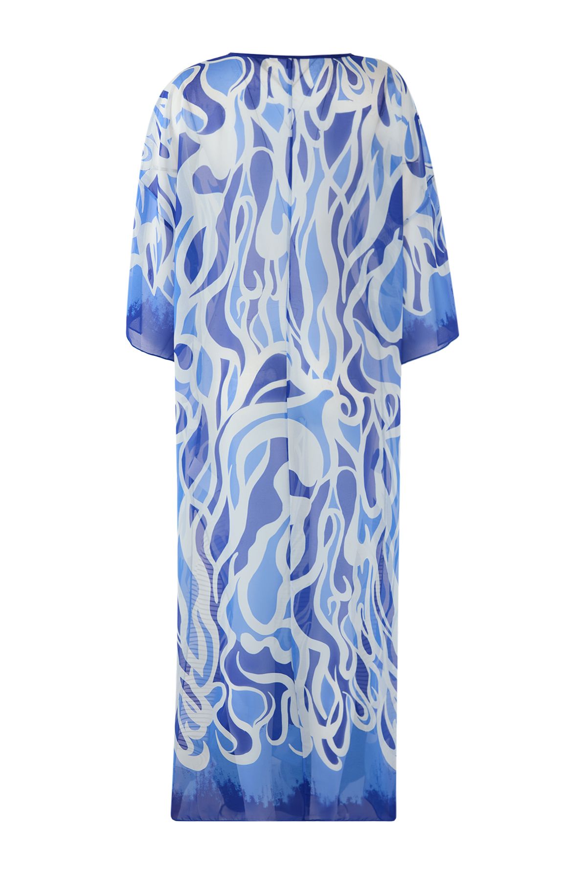 Trendyol Collection-Rochie 100% poliester țesătură maxi obișnuită cu model abstract albastru-multicolor 8