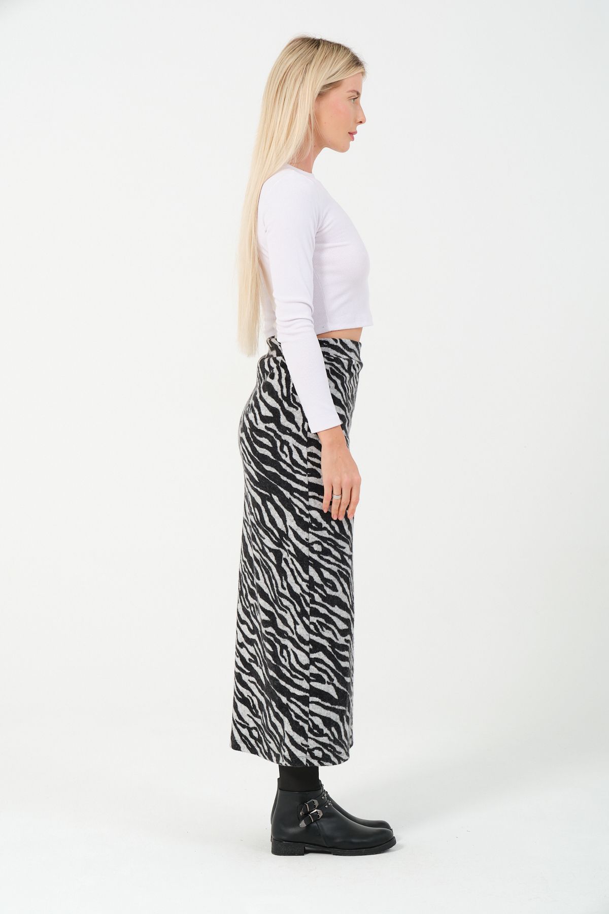 Cozy Mode-Zebra Print Stretchy and Lycra Winter Pencil Skirt - Belt Length 96cm 3