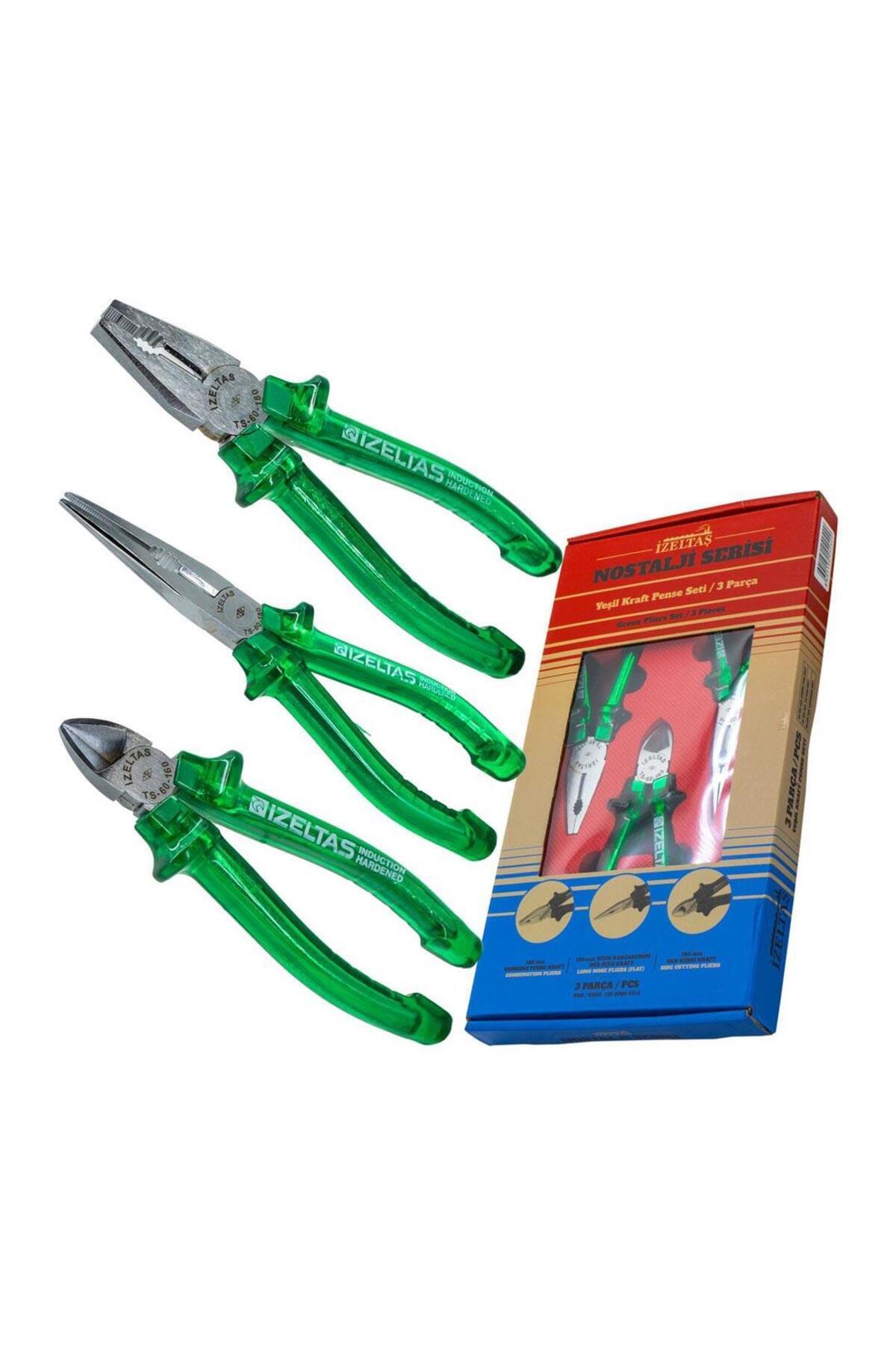 İzeltaş 13000005314 Yeşil Kraft Nostalji Pense Seti 3 Parça