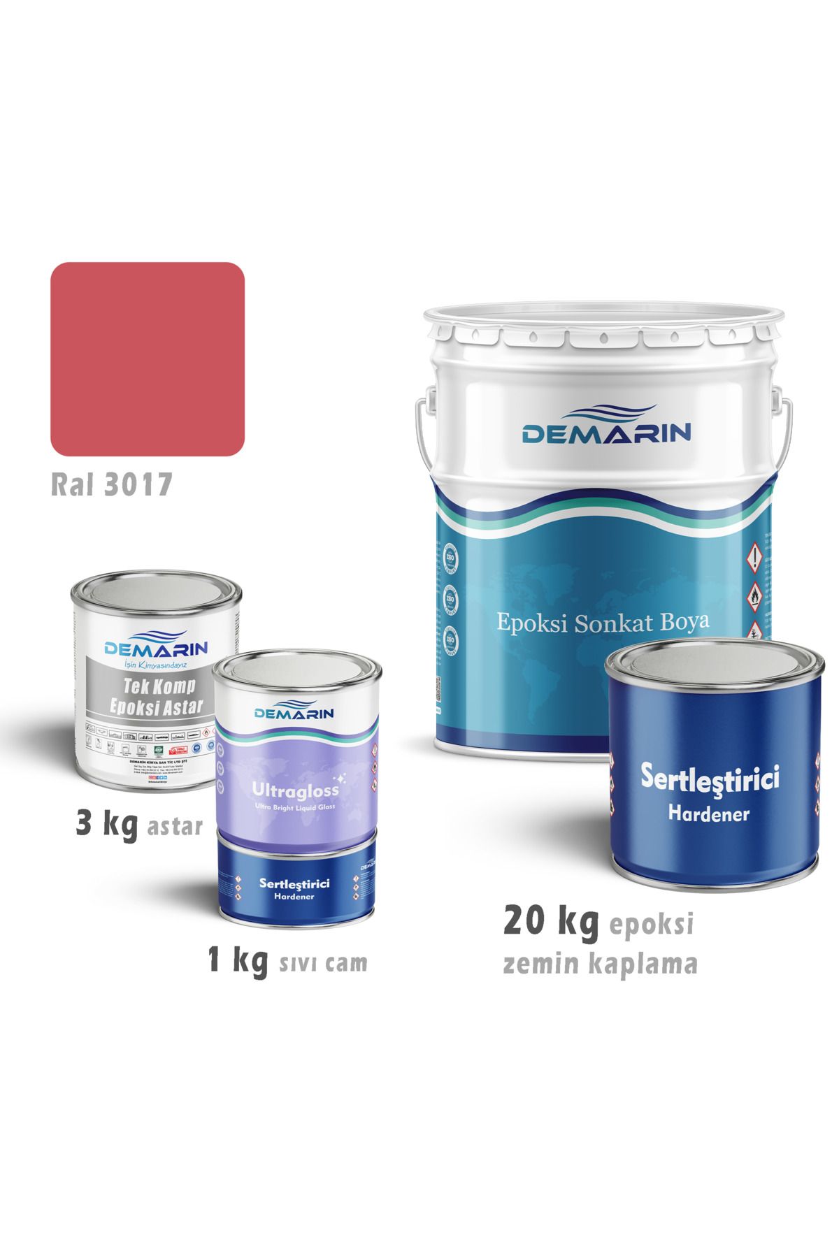 Demarin Epoksi zemin kaplama set (20 kg epoksi + 3 kg astar + 1 kg sıvı cam)