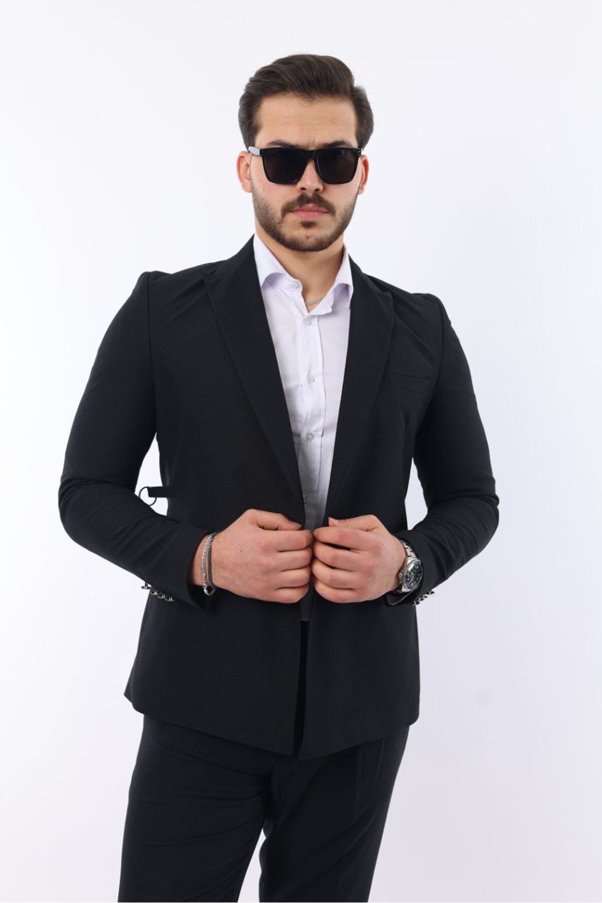 MISTER MR.PAPYON FASHION Erkek Kruvaze Kemer Detaylı Slim Fit Takım Elbise