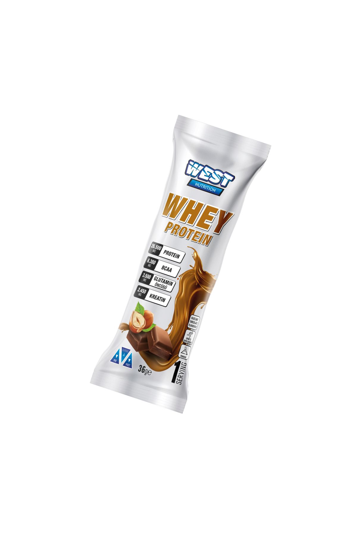 West Nutrition Whey Protein Tozu 36 Gram Tek Saşe Fındık&Çikolata Aromalı