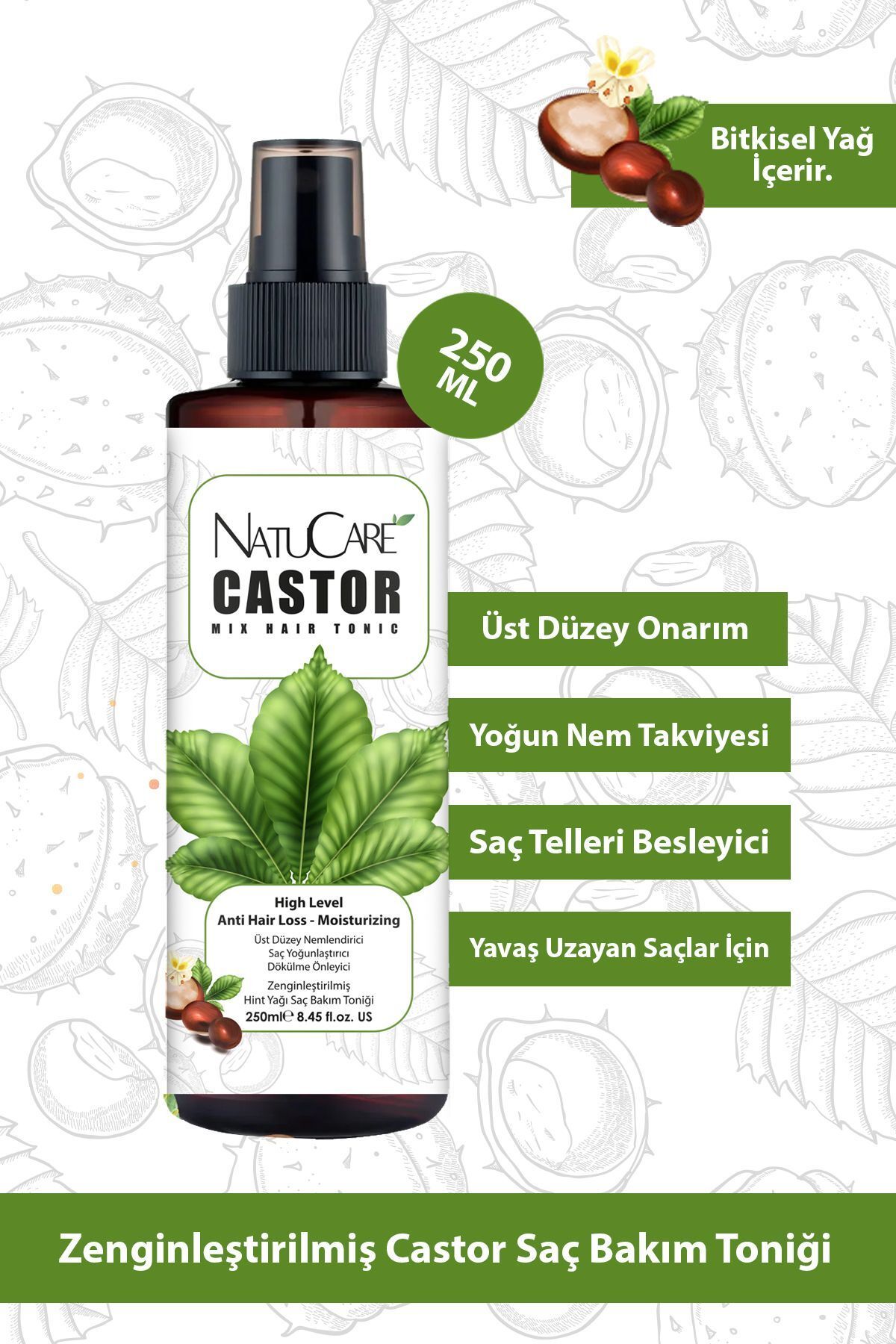 NatuCare Üst Düzey Onarıcı Ve Yoğun Nemlendirici Castor Hint Saç Bakım Toniği 250ml