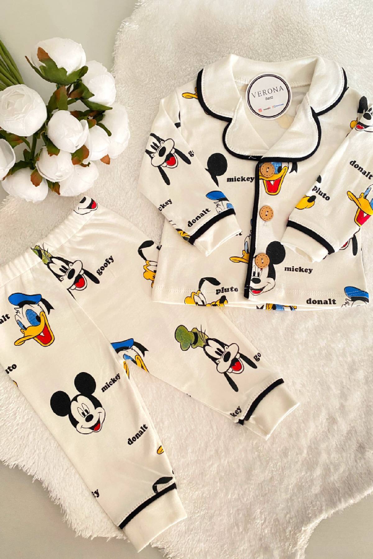 VERONA TARZ Kız Erkek Unisex Lüx Pijama Takımı Aly-Üst 2 Parça Canlı Desenleri Pamuklu fotoğrafı 2 (önizleme)