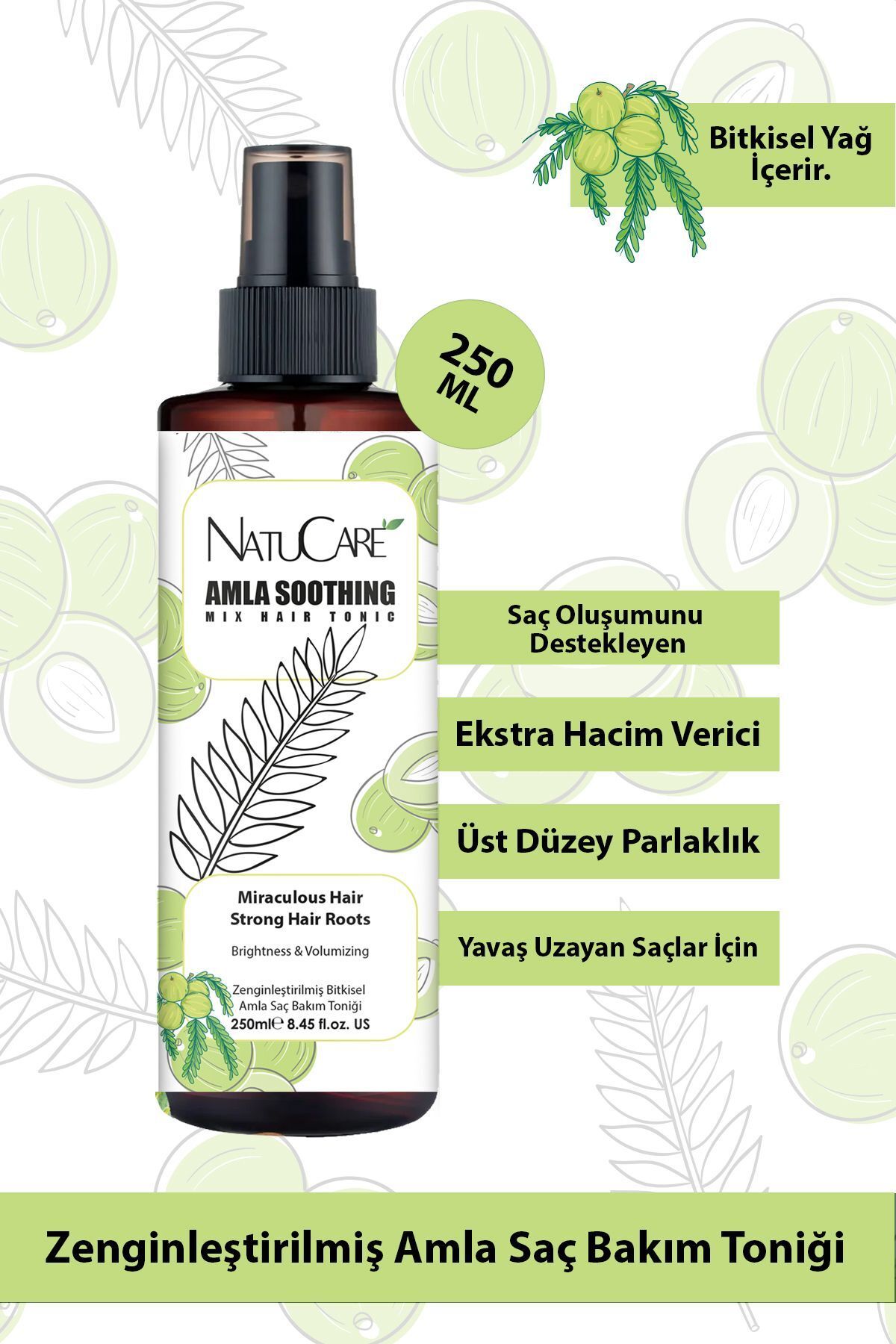 NatuCare Üst Düzey Parlaklık Ve Hızlı Uzama Etkili Amla Saç Bakım Toniği 250ml