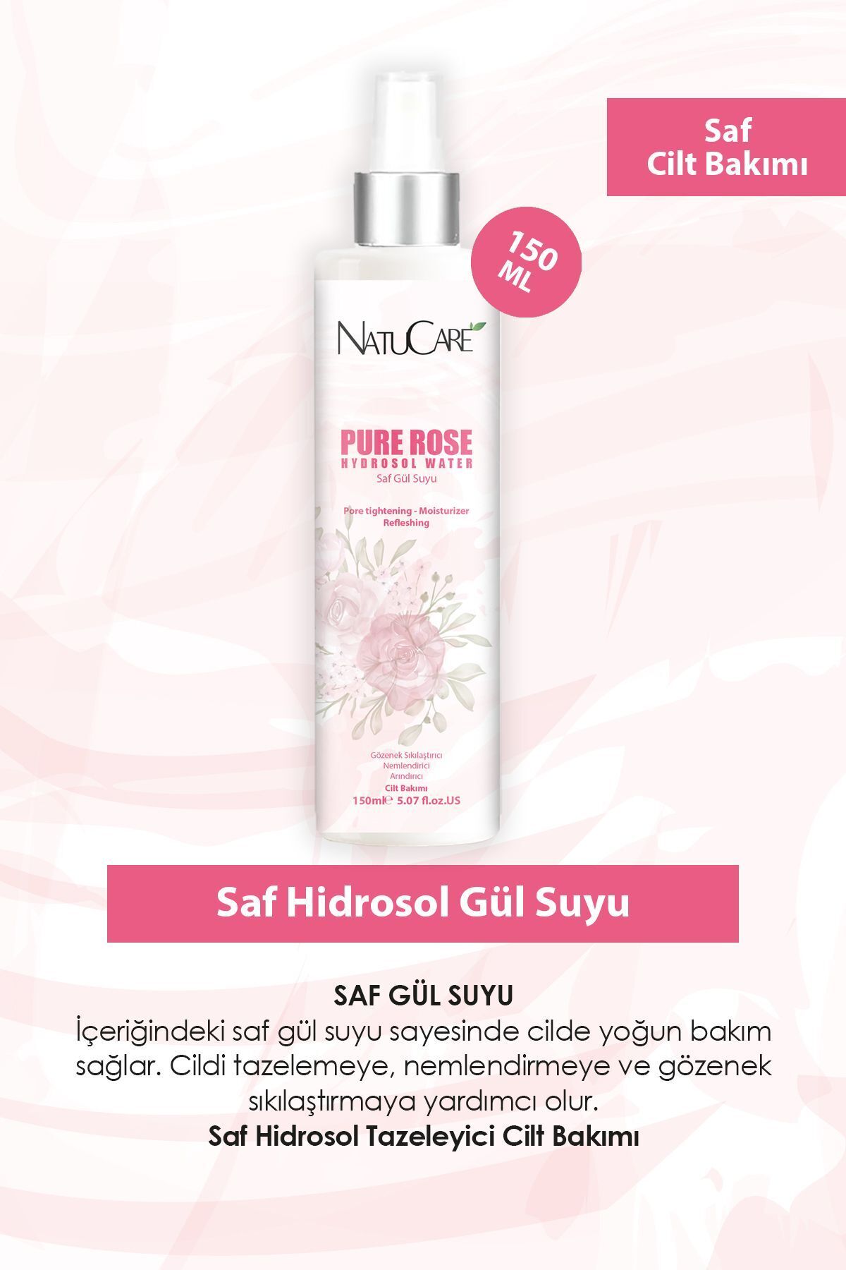 Gözenek Sıkılaştırıcı Ve Arındırıcı %100 Saf Ve Doğal Hidrosol Gül Suyu 150ml — NC-6208 — تصویر 5 از 7