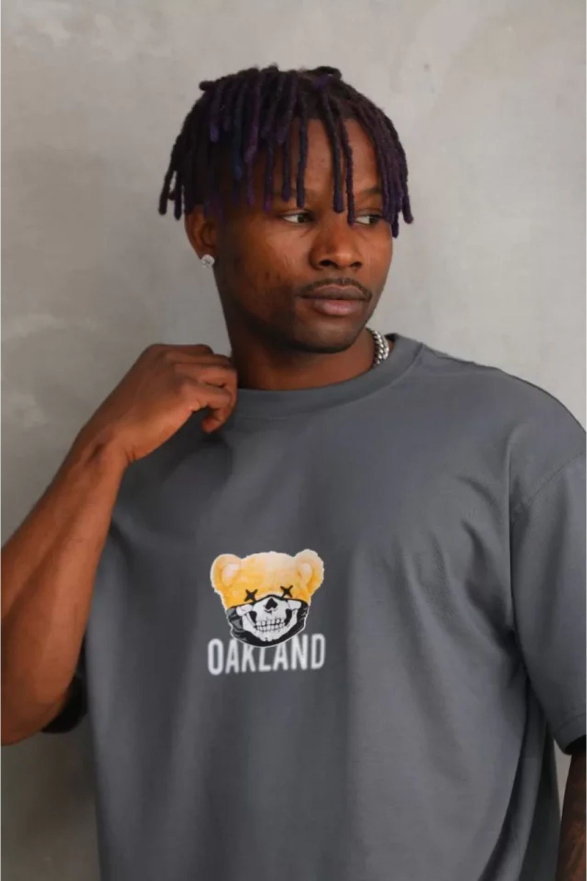 NİDAM BUTİK Unisex Baskılı Oversize T-Shirt - Füme