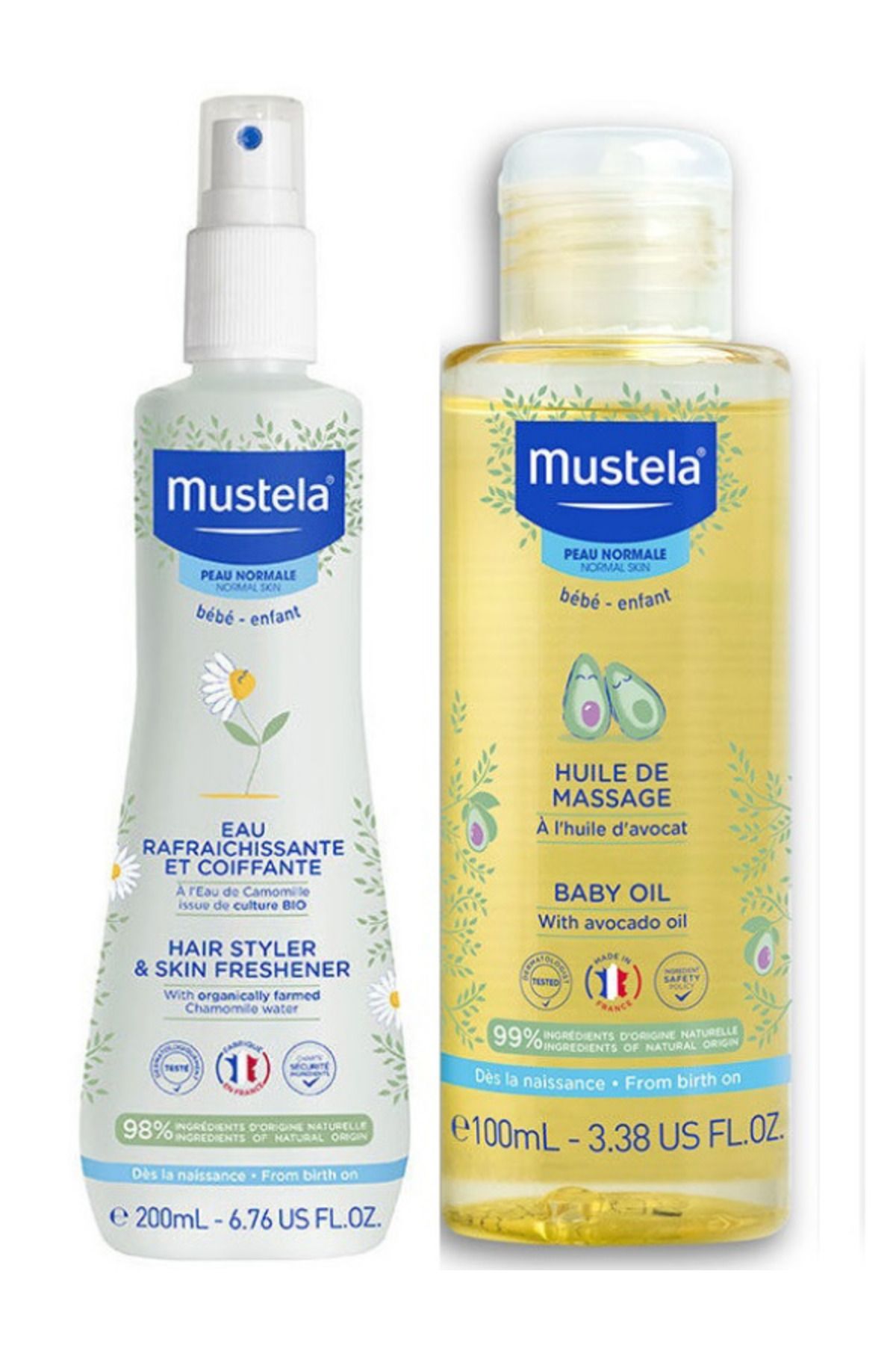 Mustela Organik Papatya Suyu ile Canlandırıcı ve Şekillendirici Sprey 200 ml - Bebek Bakım Masaj Yağı 100ml