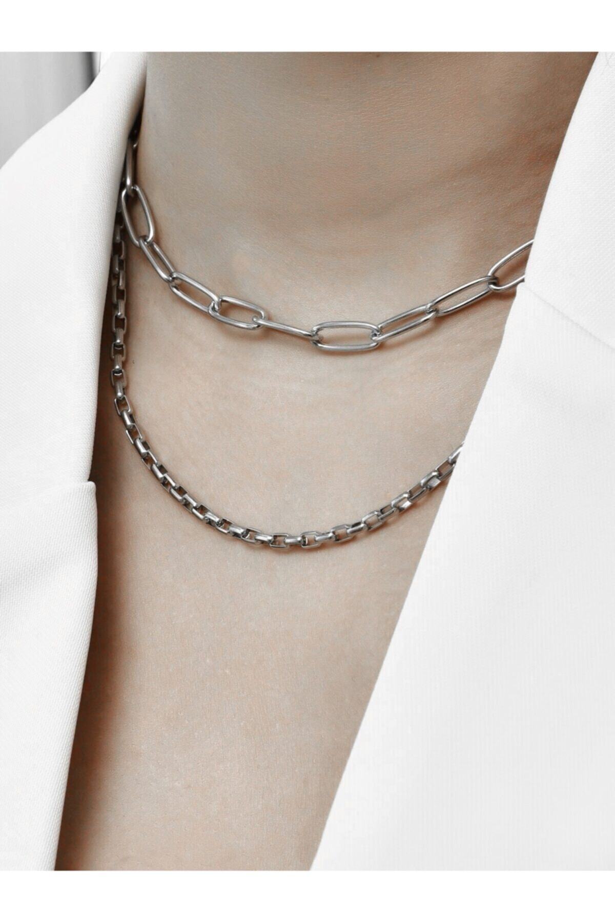 Chain Silver Choker Necklace Women Color Folded Cube Necklace For Rectangle