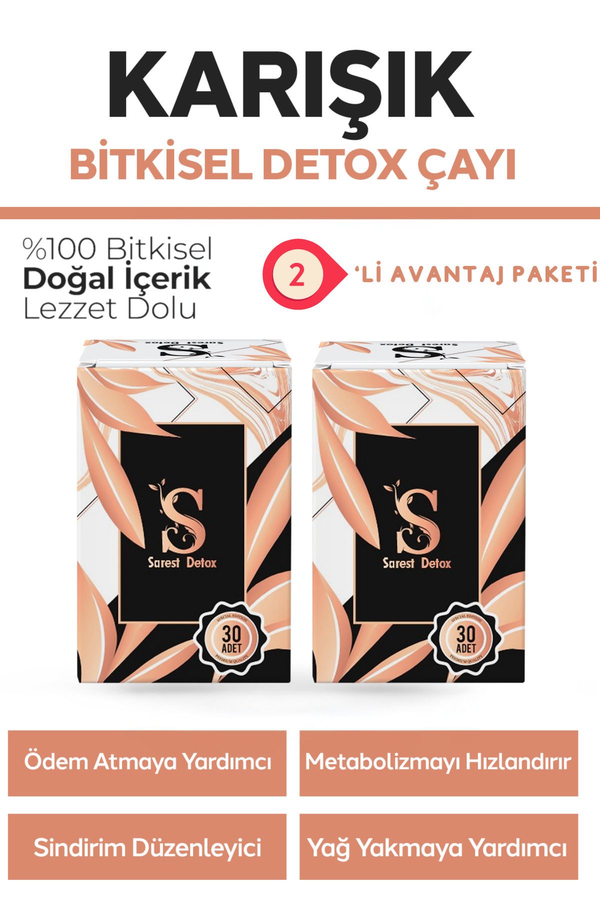 SAREST DETOX Kilo Vermeye Yardımcı, Ödem, Gaz, Şişkinlik Giderici Bio Detoks Form Çayı 2'li Set