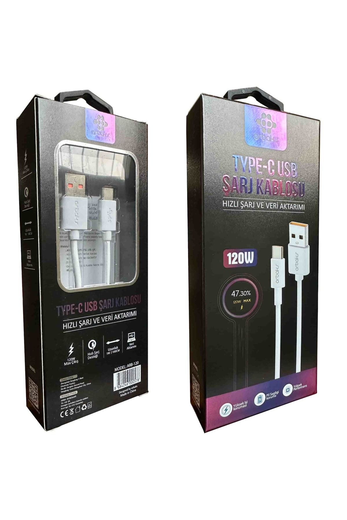 TEKNOTOK Max 120W Mi Turbo Kablo Saniye Göstergeli 6A TYPE-C Arbaks Arb-120