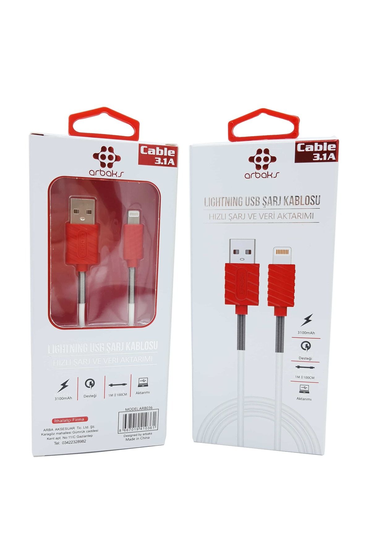 ASYılmaz İphone 3.1A Kırmızı Yaylı Usb Şarj Kablosu Arbaks Arb036