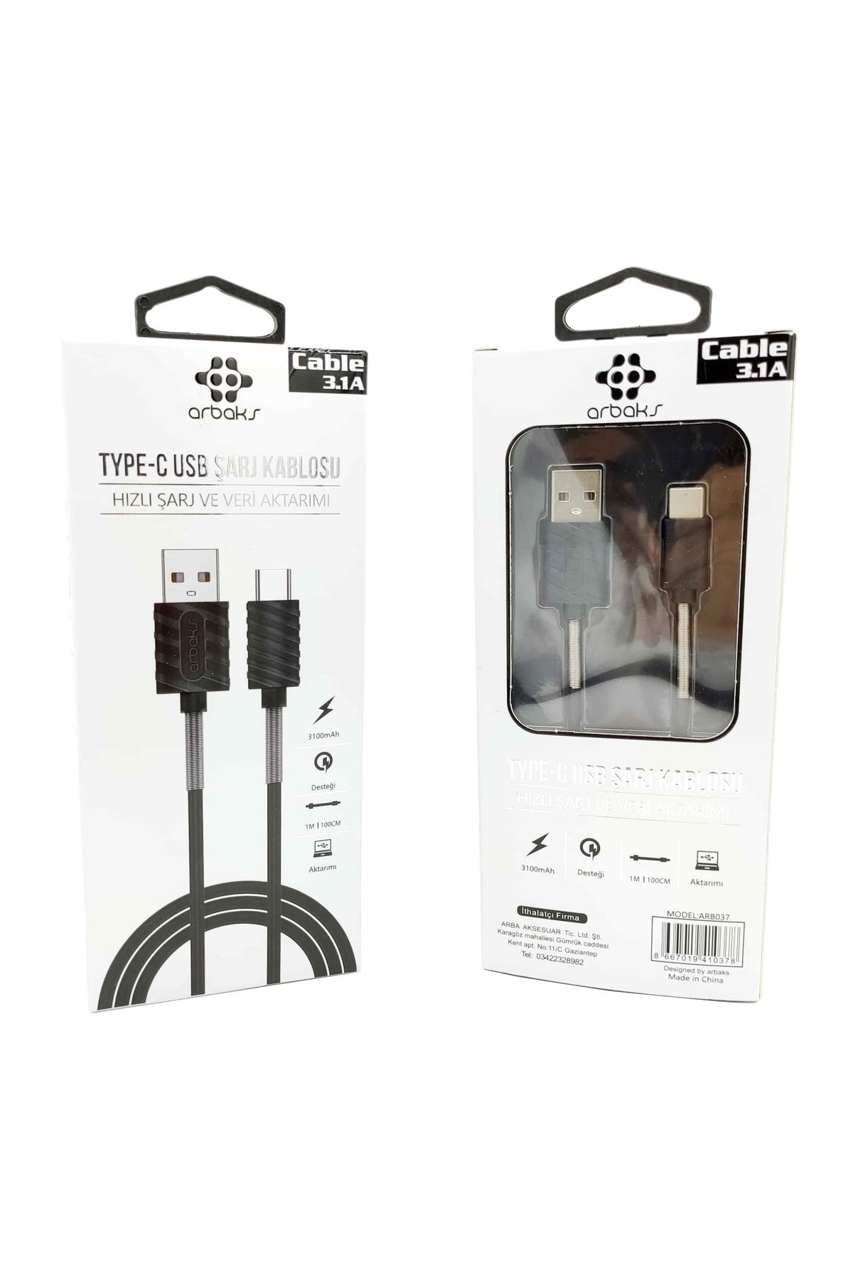 TEKNOTOK TYPE-C 3.1A Siyah Yaylı Usb Şarj Kablosu Arbaks Arb037