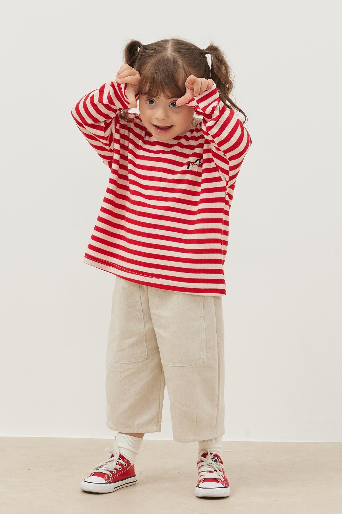 Fahhar Kids-Red Thick Striped Long Sleeve T-Shirt 4