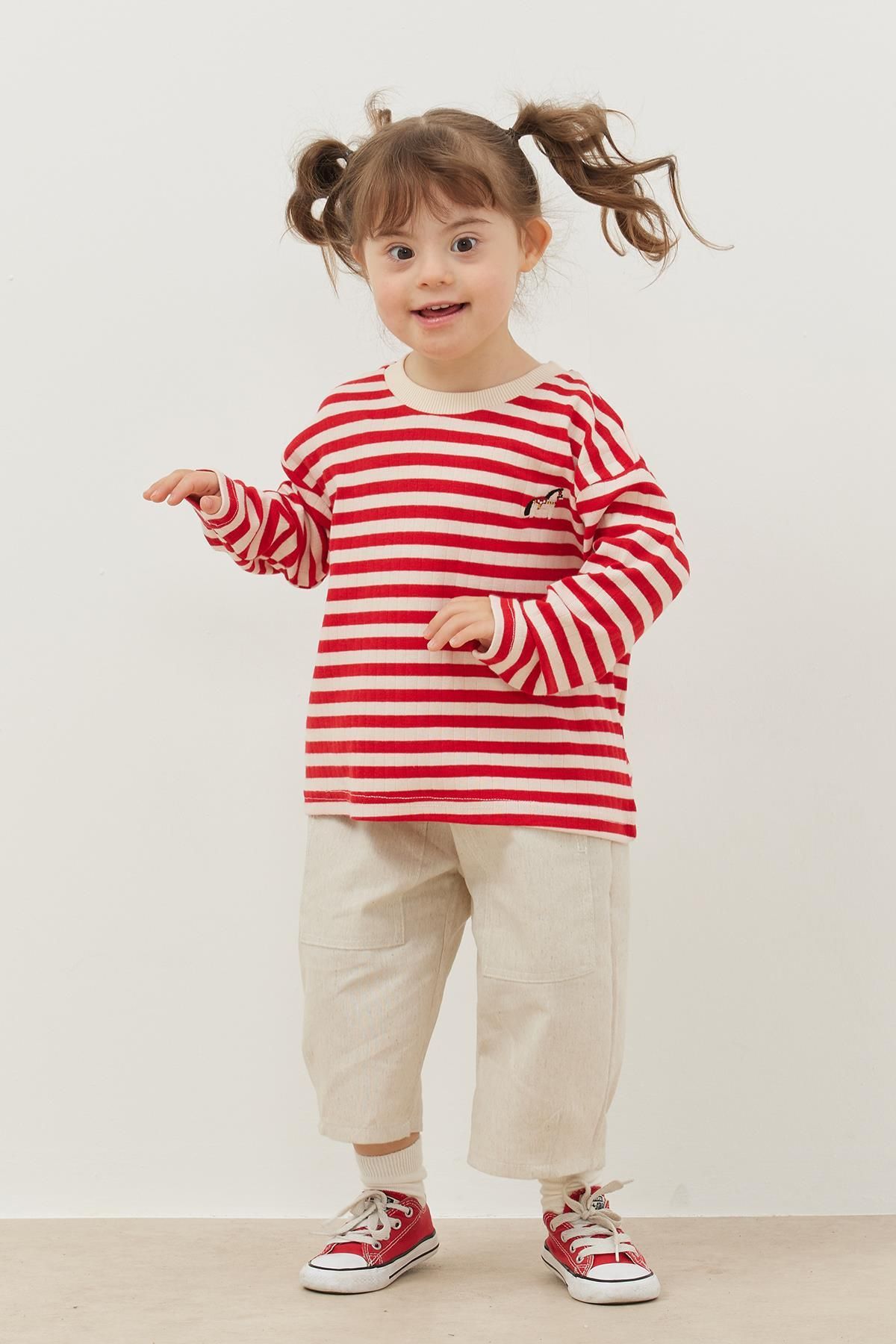 Fahhar Kids-Red Thick Striped Long Sleeve T-Shirt 2