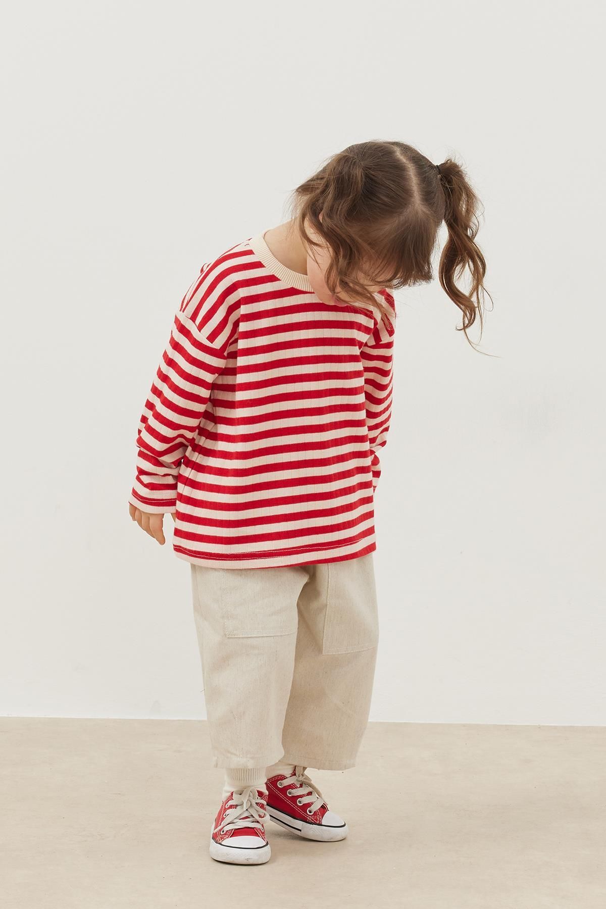 Fahhar Kids-Red Thick Striped Long Sleeve T-Shirt 3
