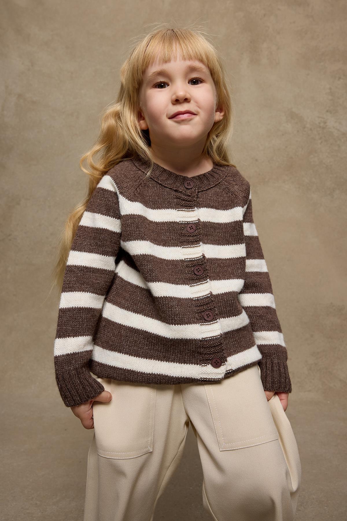 Fahhar Kids Çizgili Triko Hırka Kahverengi fotoğrafı 2 (önizleme)
