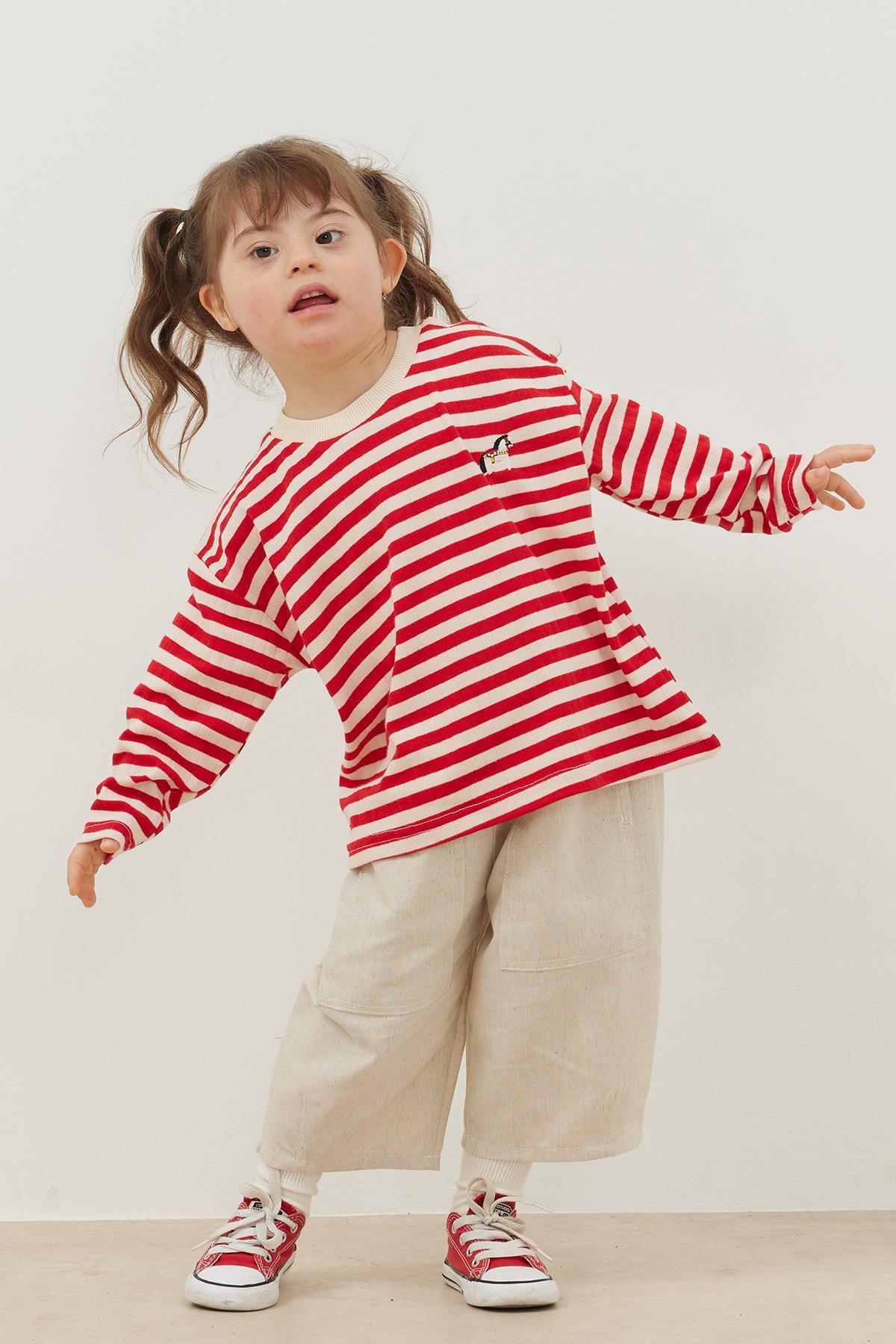 Fahhar Kids-Red Thick Striped Long Sleeve T-Shirt 5
