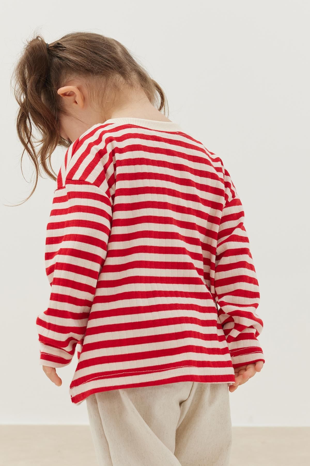Fahhar Kids-Red Thick Striped Long Sleeve T-Shirt 7