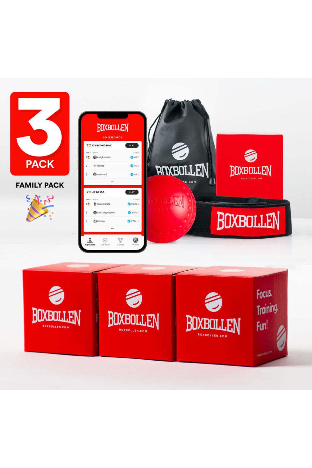 Boxbollen 3'lü Aile Paketi Göz Ve El Koordinasyon Antrenman Topu - Box Koordinasyon Egzersizi -reflex Egzersiz