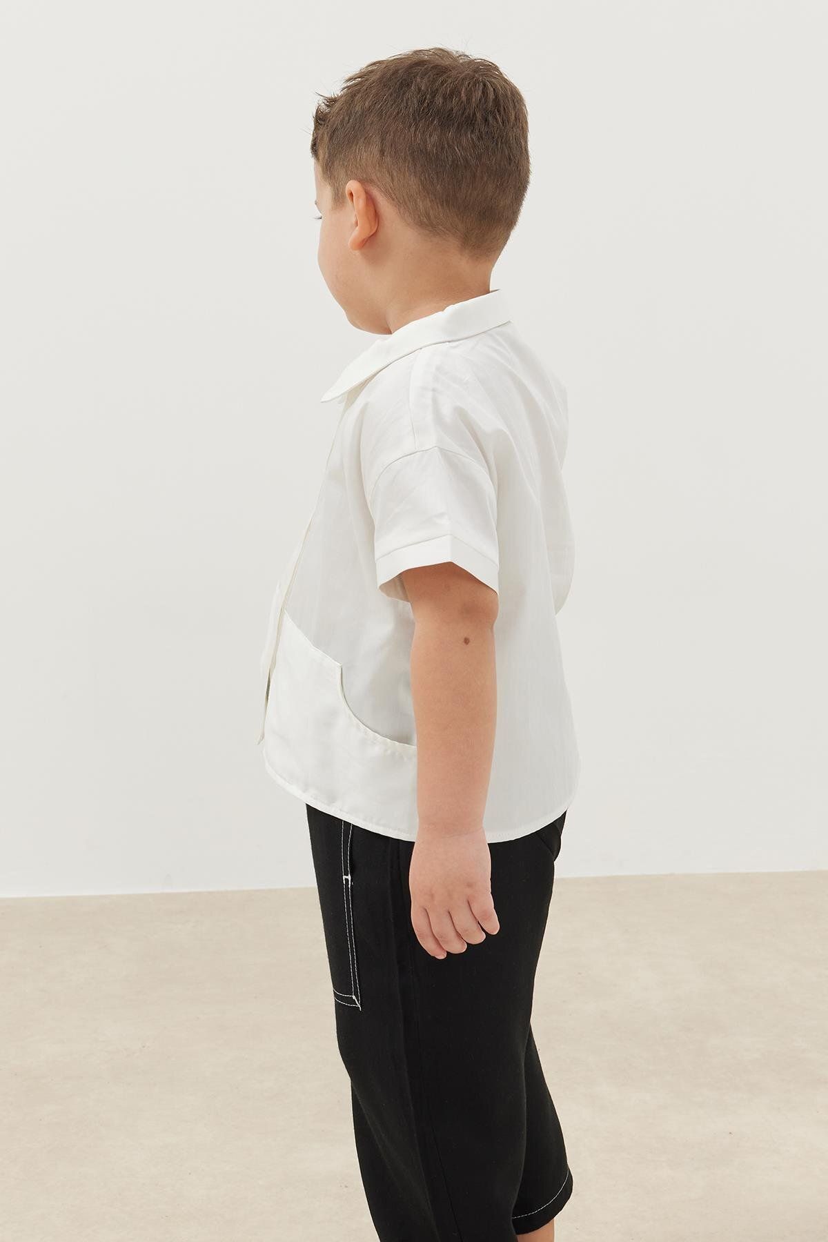 Fahhar Kids-Ecru Kangaroo Pocket Shirt 7