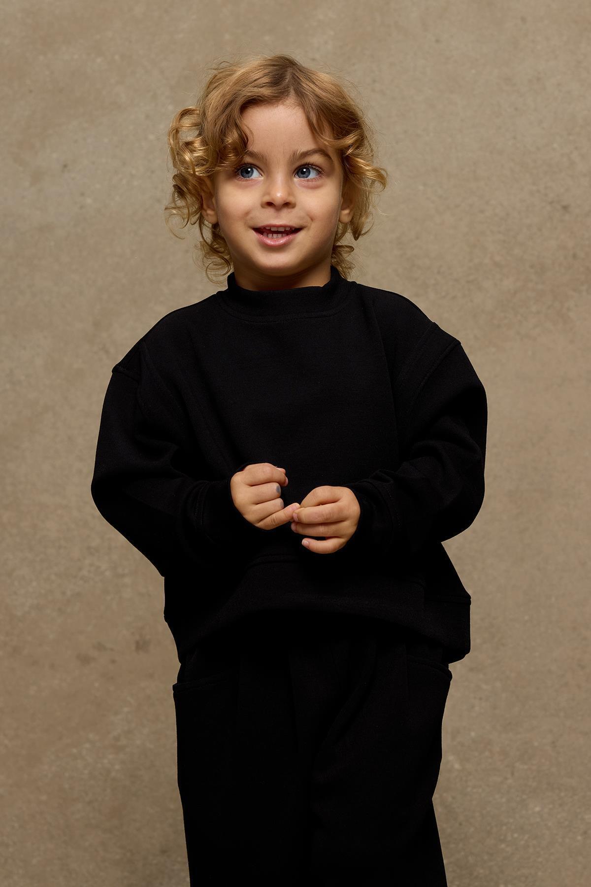 Fahhar Kids-Set plisat negru moale modal 3