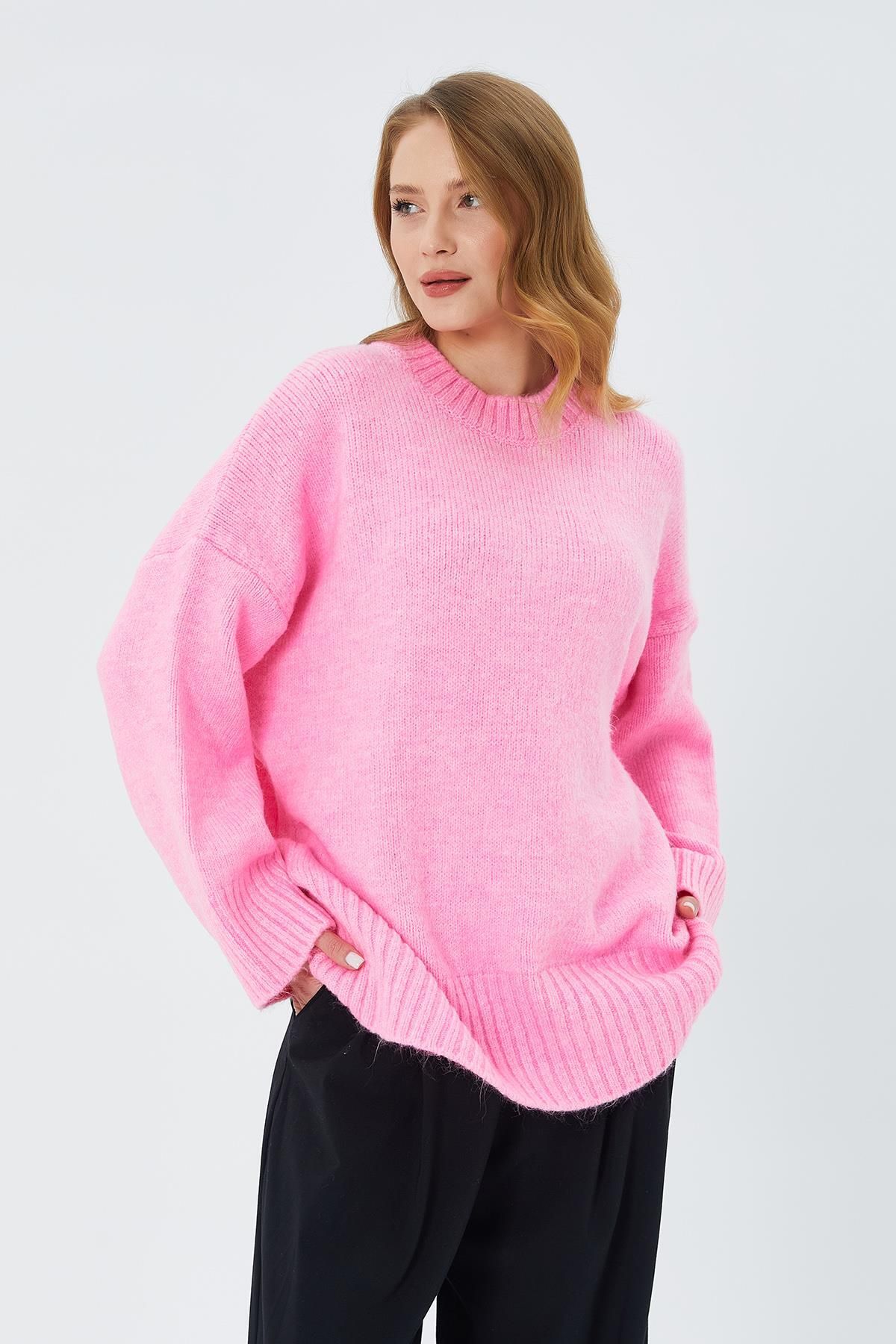 Mixray-6925 Femei - Pulover moale cu mâneci largi roz 5
