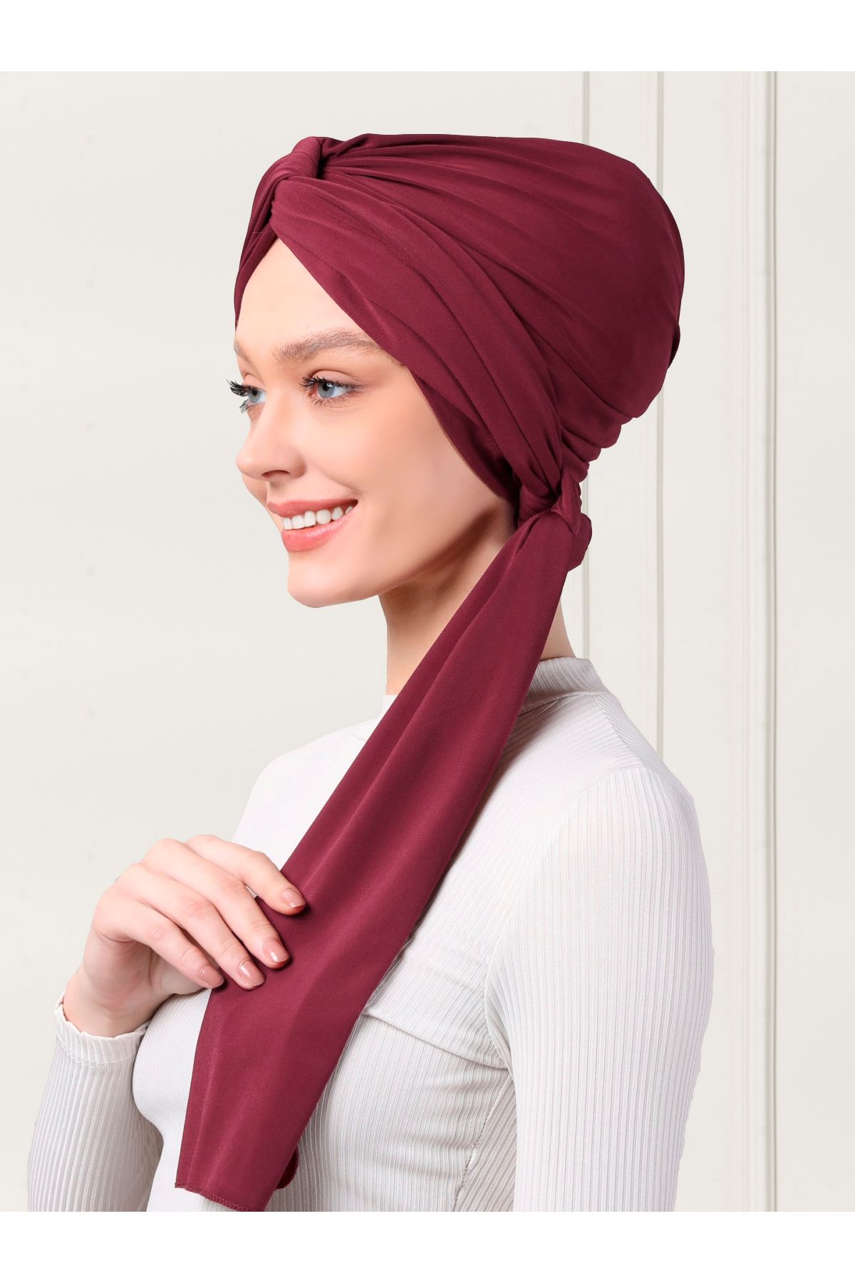 ada sanatsal-Practical Hijab Bonnet with Double Sided Scarf Claret Red 8