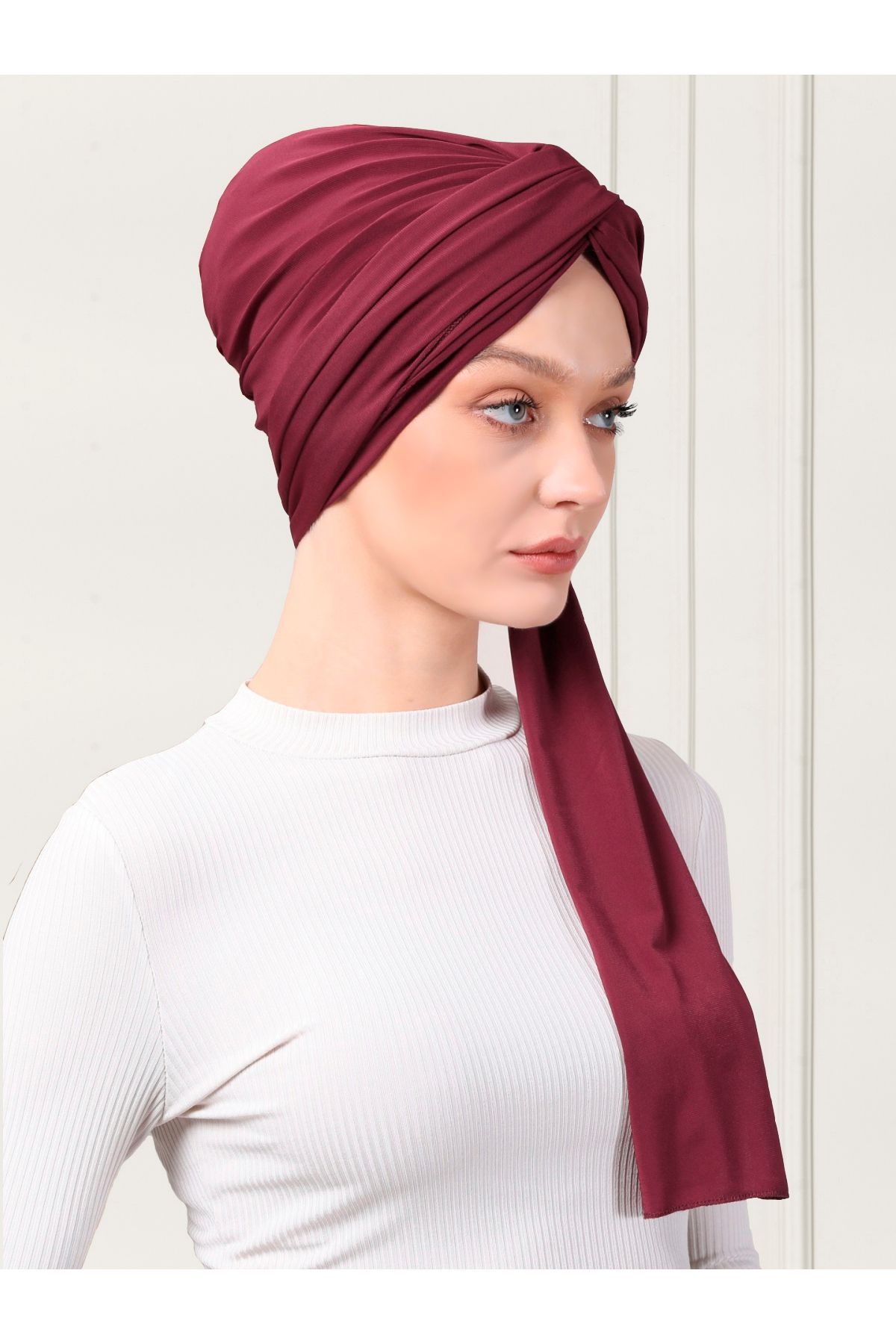 ada sanatsal-Practical Hijab Bonnet with Double Sided Scarf Claret Red 7