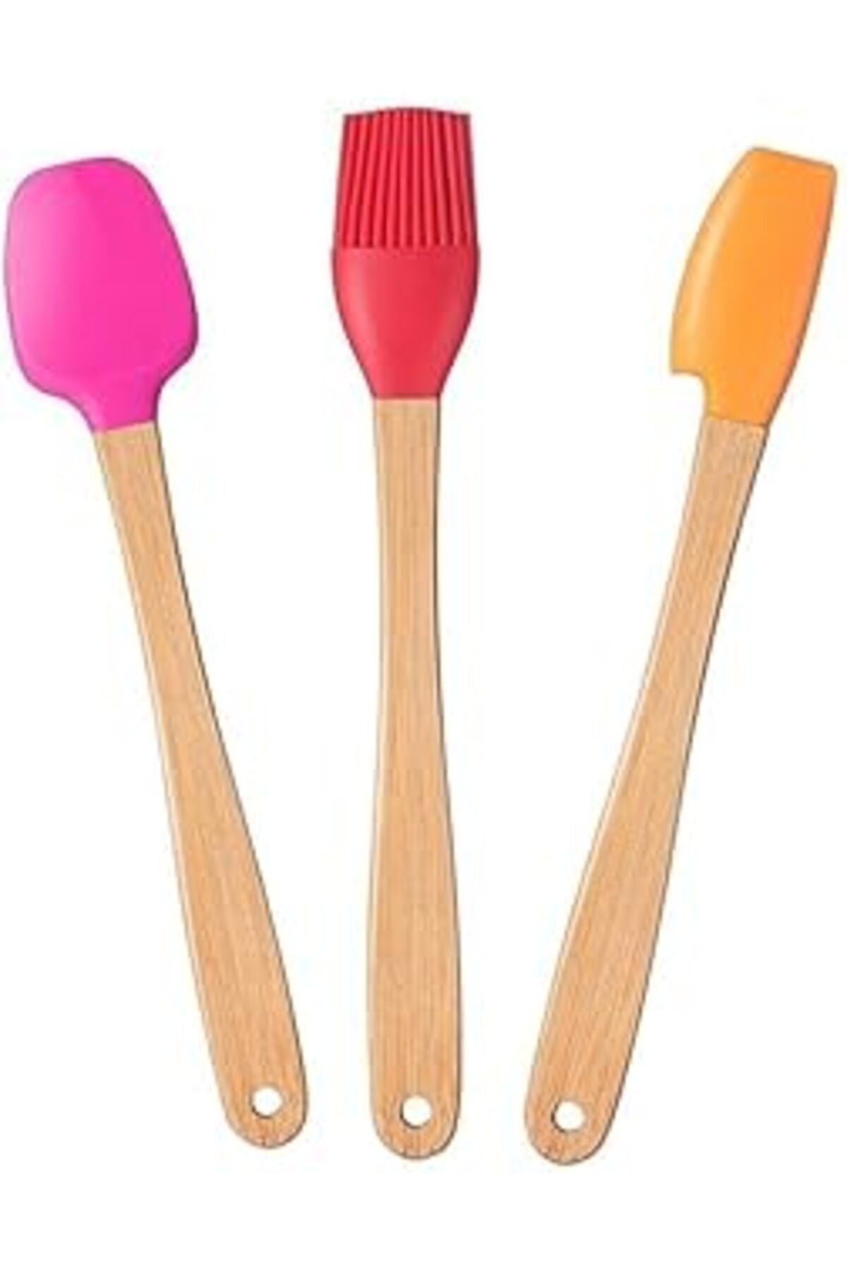 teknotrust Renkli Bambu Saplı Silikon Uçlu 3'lü Spatula ve Kaşık Seti