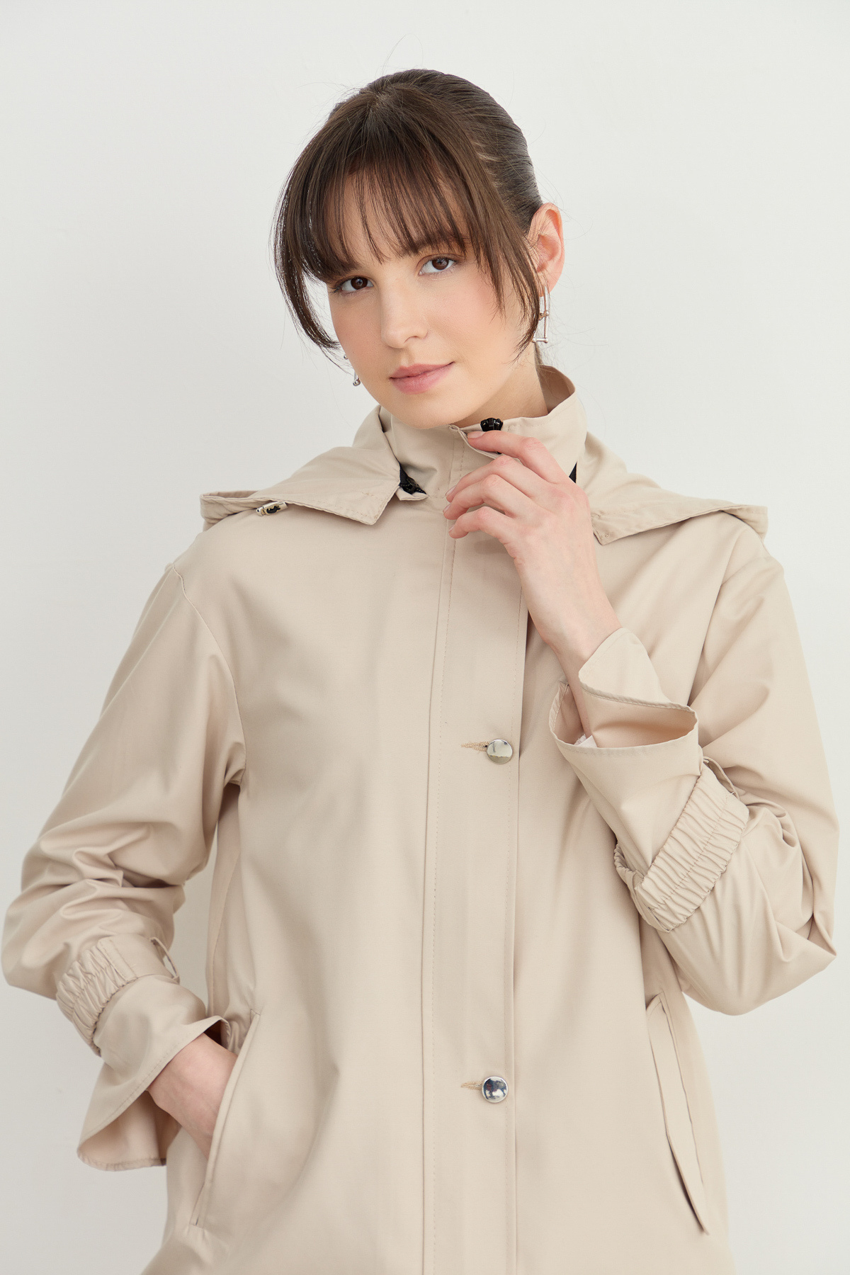 Fatma Atasoy-Midi Raincoat with Stopper Trench Stone 7
