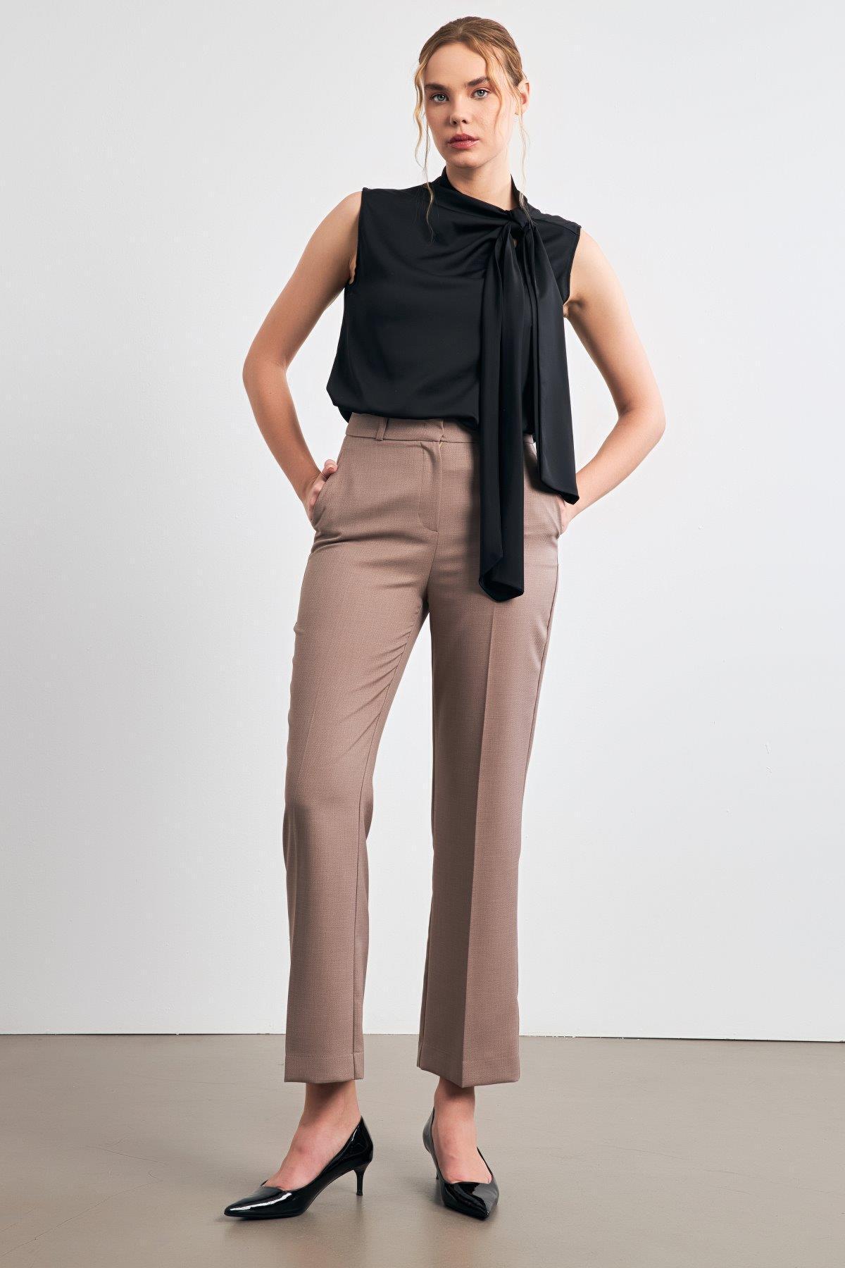 Setre-Fabric Trousers - Mink Patterned and Relaxed Fit 4