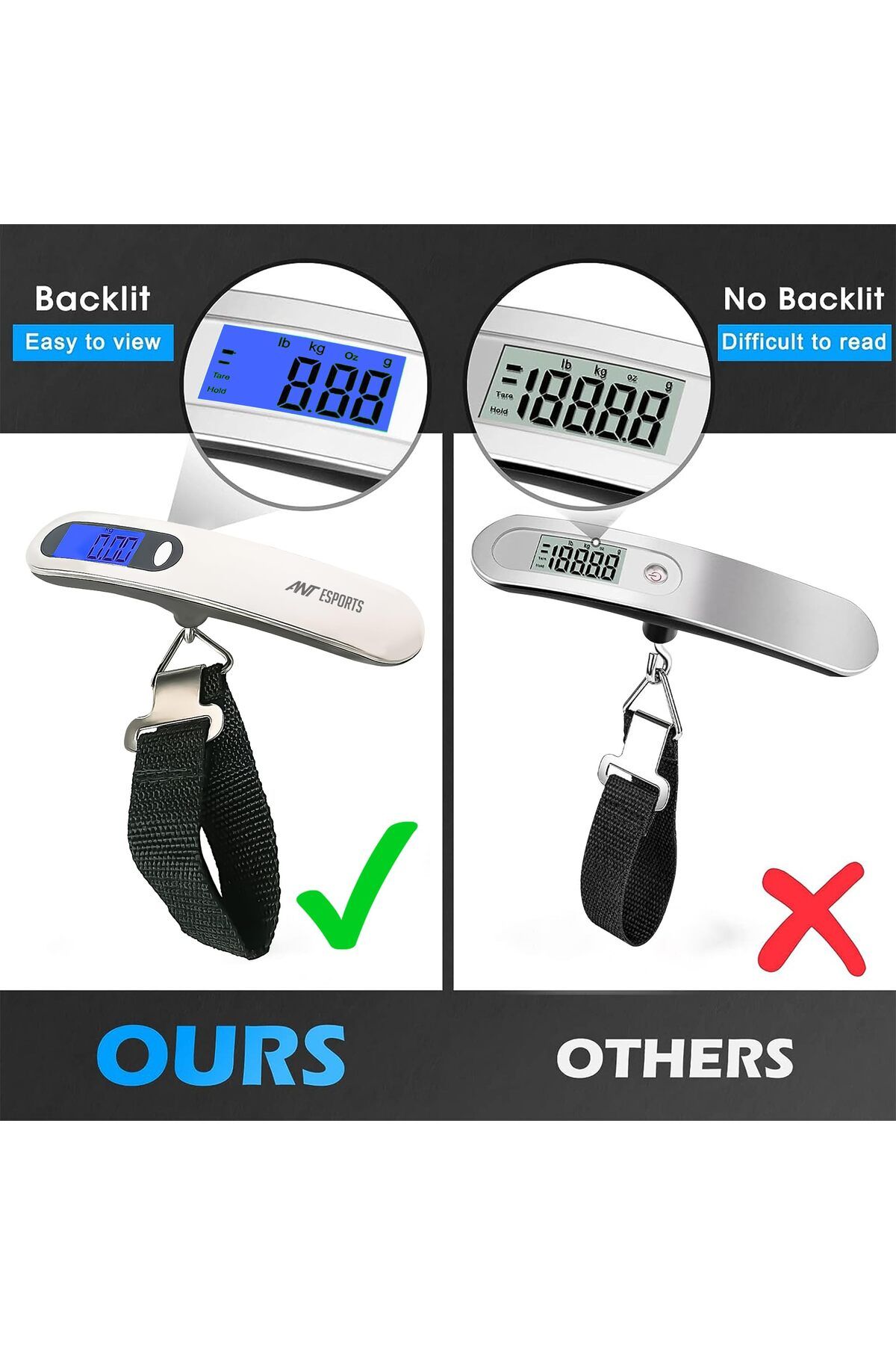 Ant Esports-AELS020  Digital Weighing Scale | Upto 50kg | Tare Function | Auto On/Off | LED Backlit Display 3