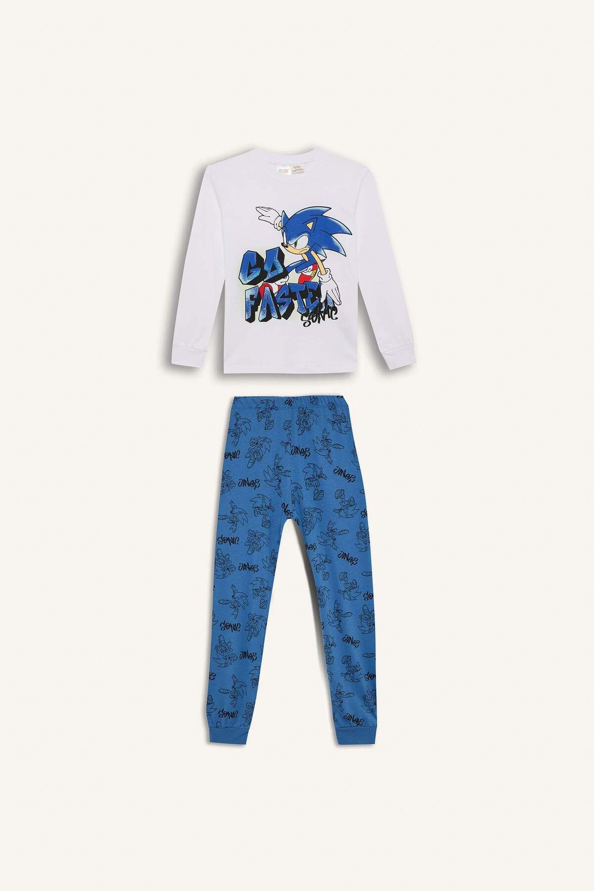 Erkek Çocuk Pijama Takımı Sonic The Hedgehog Bisiklet Yaka Uzun Kollu Tişört Uzun Alt D5513a824wn