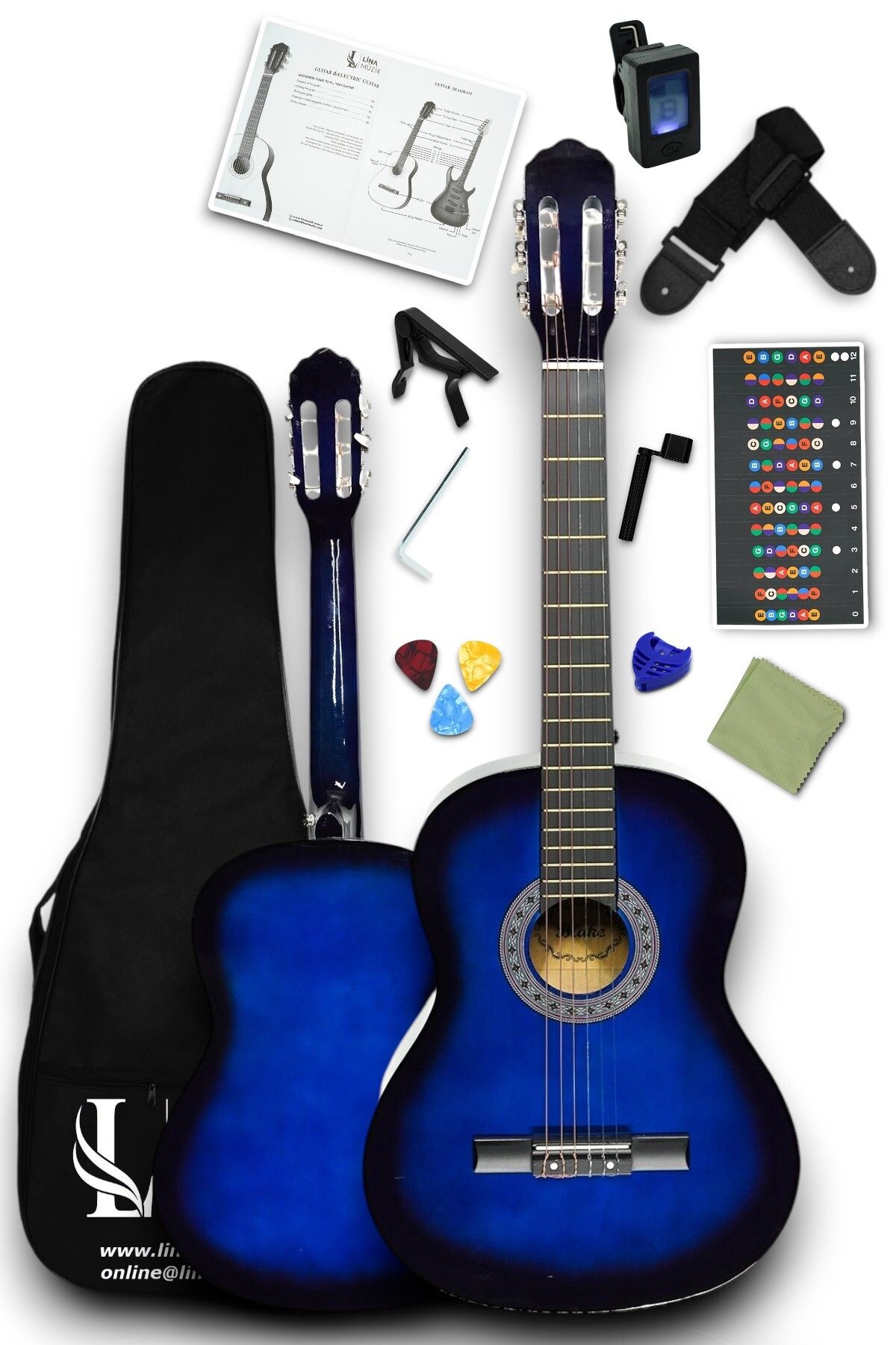 Furia CG-3902BL Klasik Gitar 4/4 Yetişkin Boy Sap Ayarlı Full Set