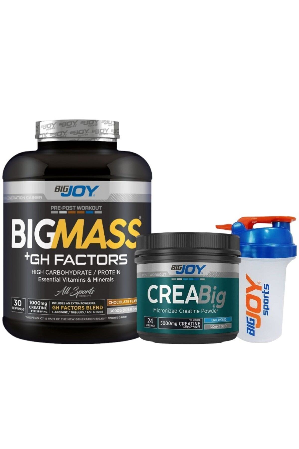 Bigjoy Sports Bigmass Gh Factors Karbonhidrat Tozu 3000 gr Çikolata Creabig Kreatin Monohydrate 120g Shaker 500 ml