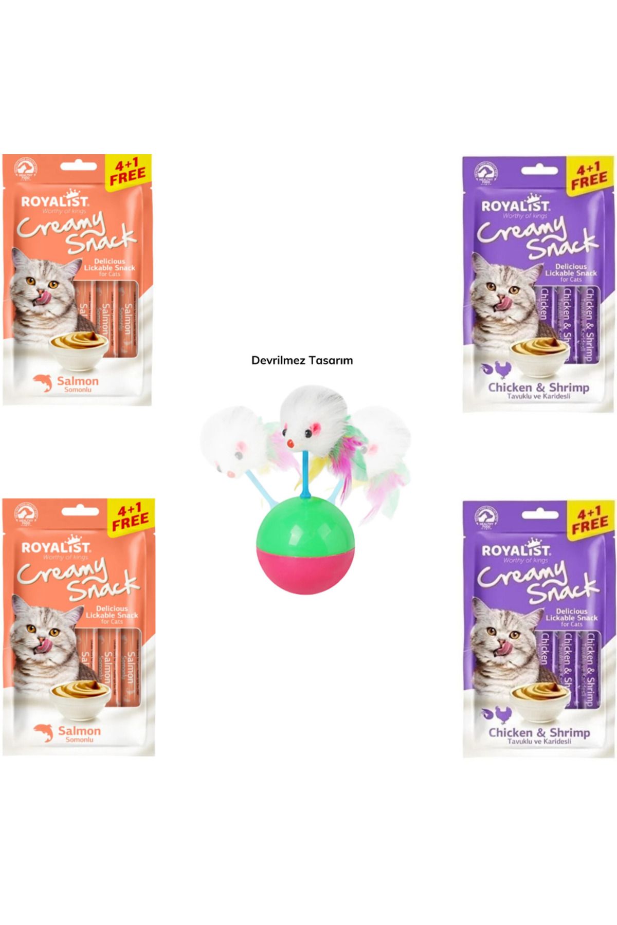 Royalist Creamy Snack 75 Gr Kedi Ödül Maması 4lü Set Ve Kedi Oyuntoputüylü Fareli Hacı Yatmaz