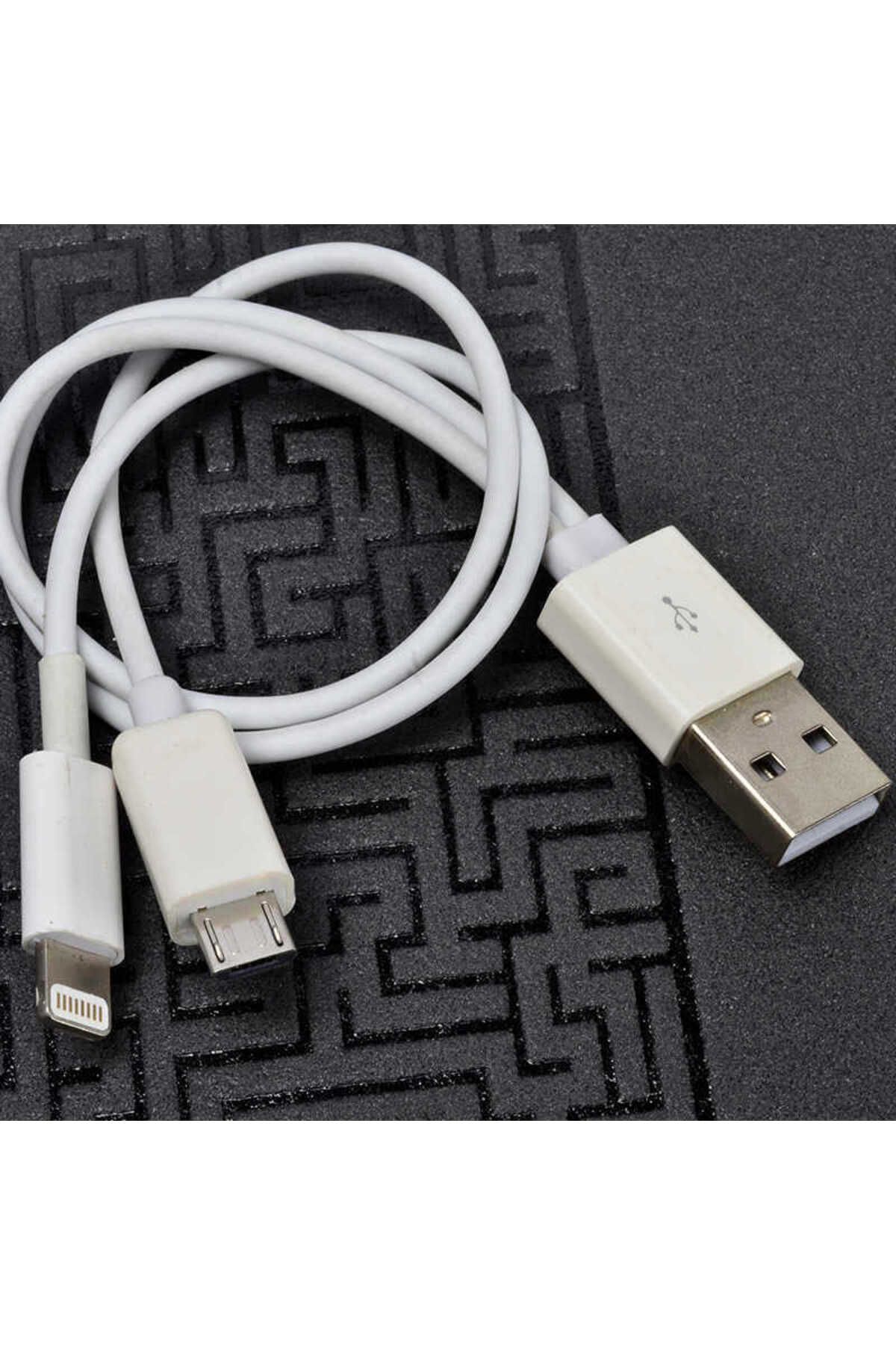 zore Beyaz Çiftli Lightning-Micro Kısa Usb Kablo-Uyumlu