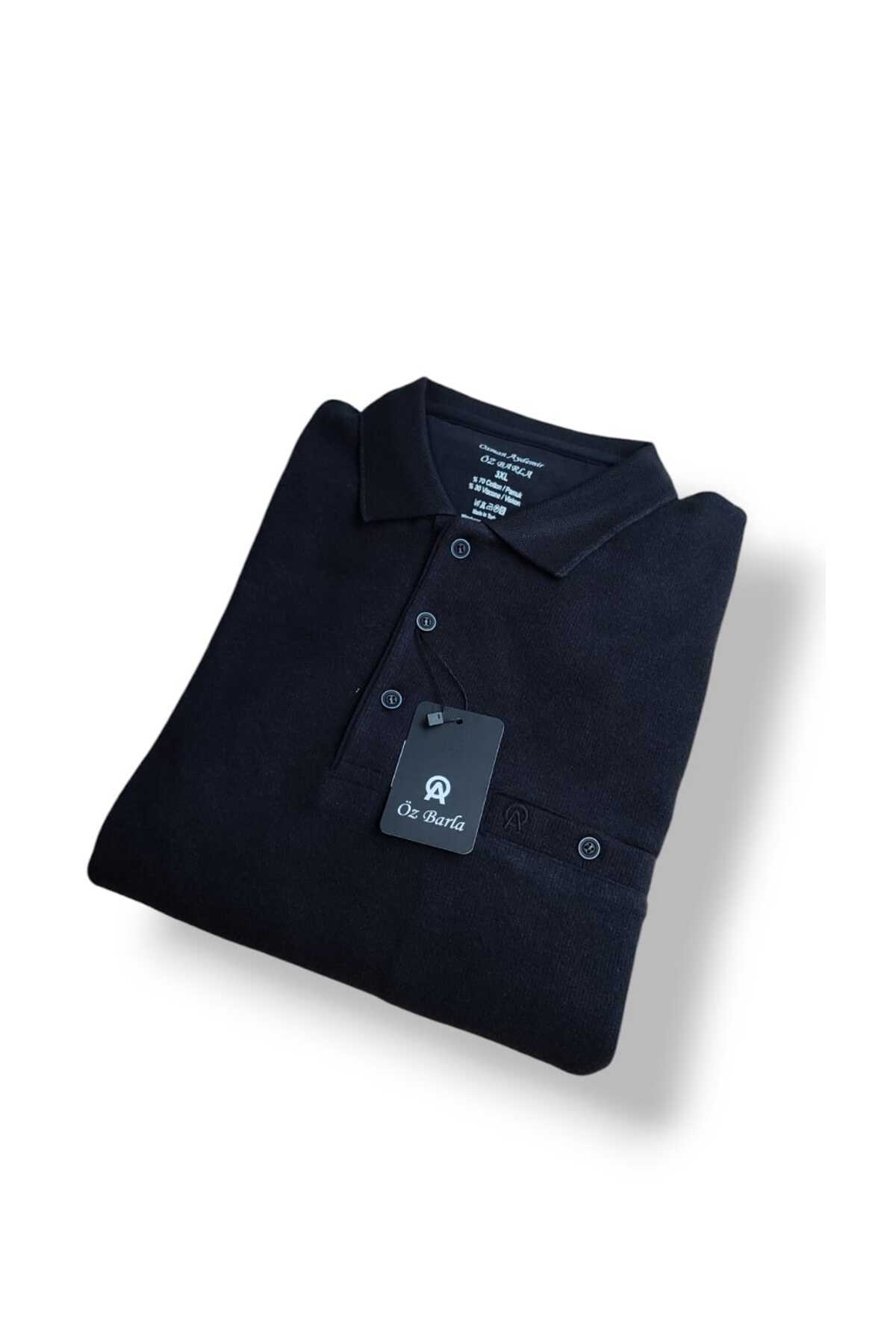 ÖZ BARLA TRİKO Büyük Beden Yakalı Cepli Selanik Baba Kazak [pamuklu Üst Kalite Gramajlı Kalın Ürün] 3xl.4xl görsel 4