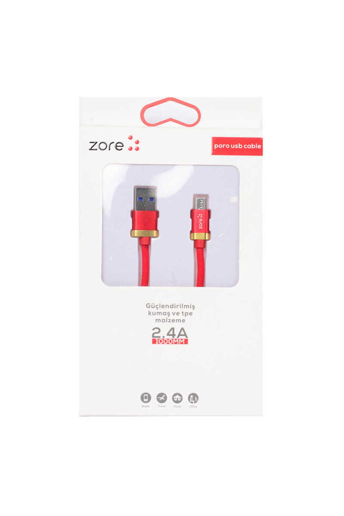 zore Kırmızı Poro Micro Usb Kablo 1M