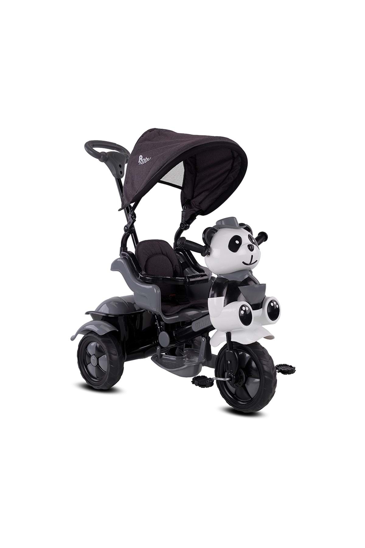 BabyHope LITTLE PANDA ÜÇ TEKER TENTELİ İTMELİ BİSİKLET (GRİ)