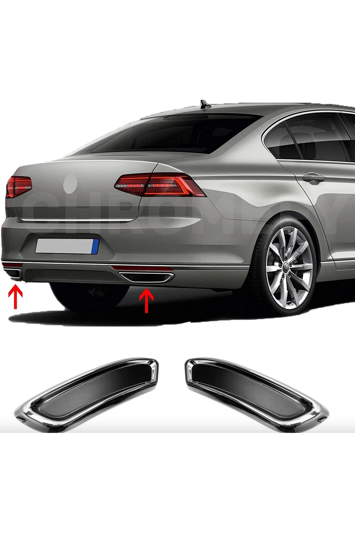 İthal Volkswagen Passat 2015-2018 Uyumlu Krom Egzoz Görünümlü Difüzör Ekleri